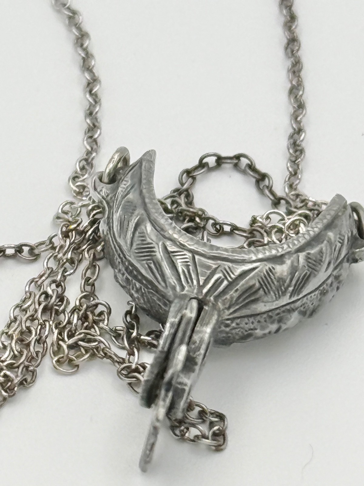 Vintage spinning rowel Western spur pendant necklace 28″Sterling fancy engraving