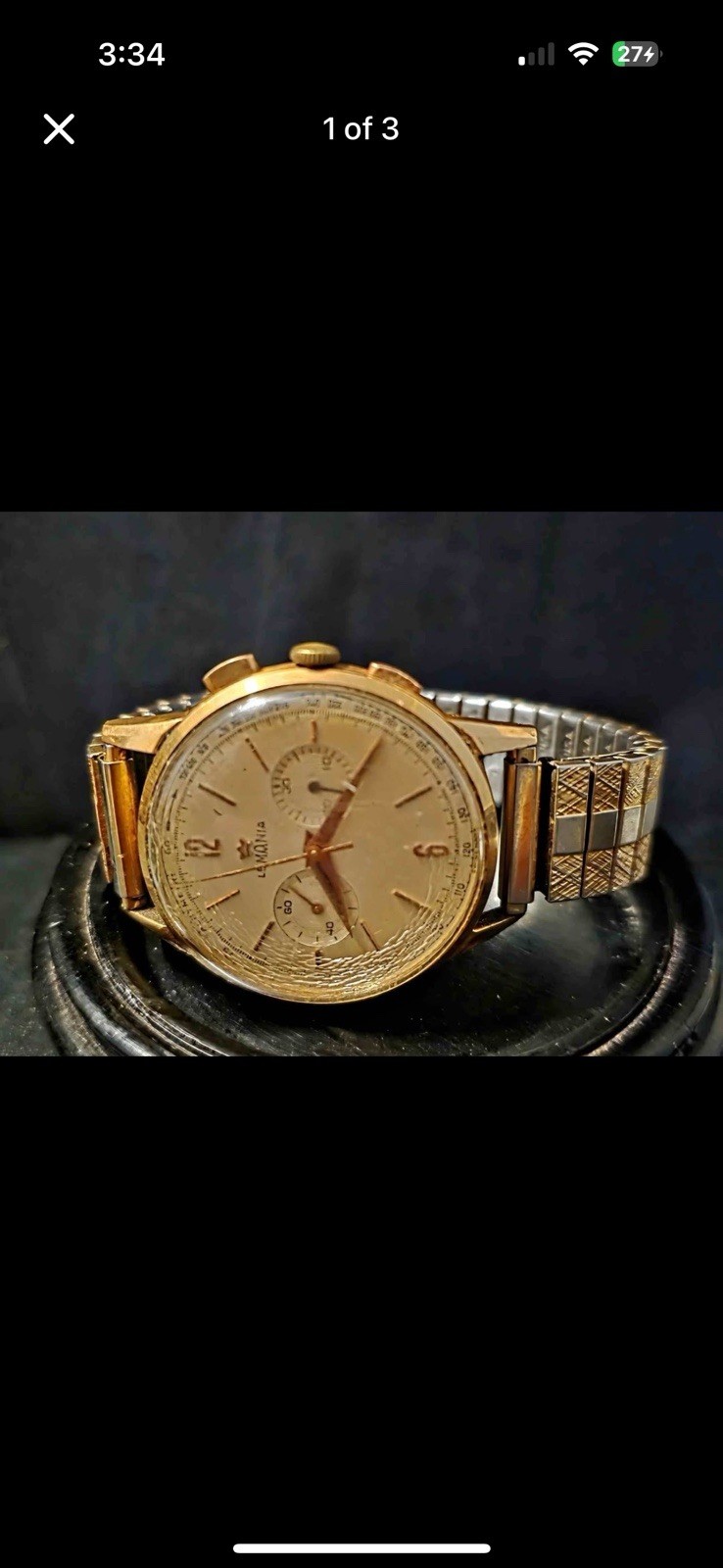 Lemania Vintage Men’s Manual Chronograph Tachymeter gold Dial Bracelet