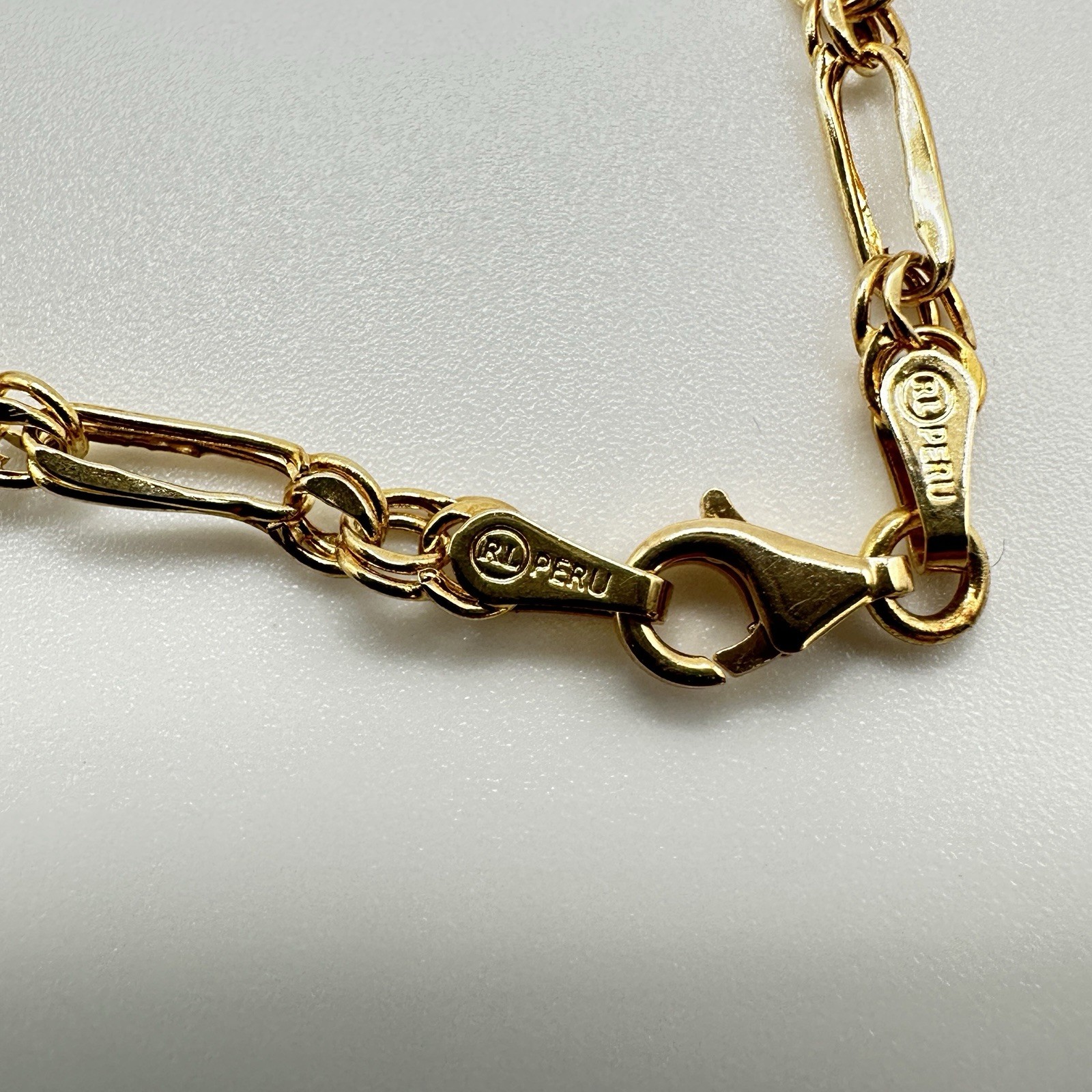 10K Solid Yellow Gold 7.5” Figaro Link Bracelet RL Peru 1.23g