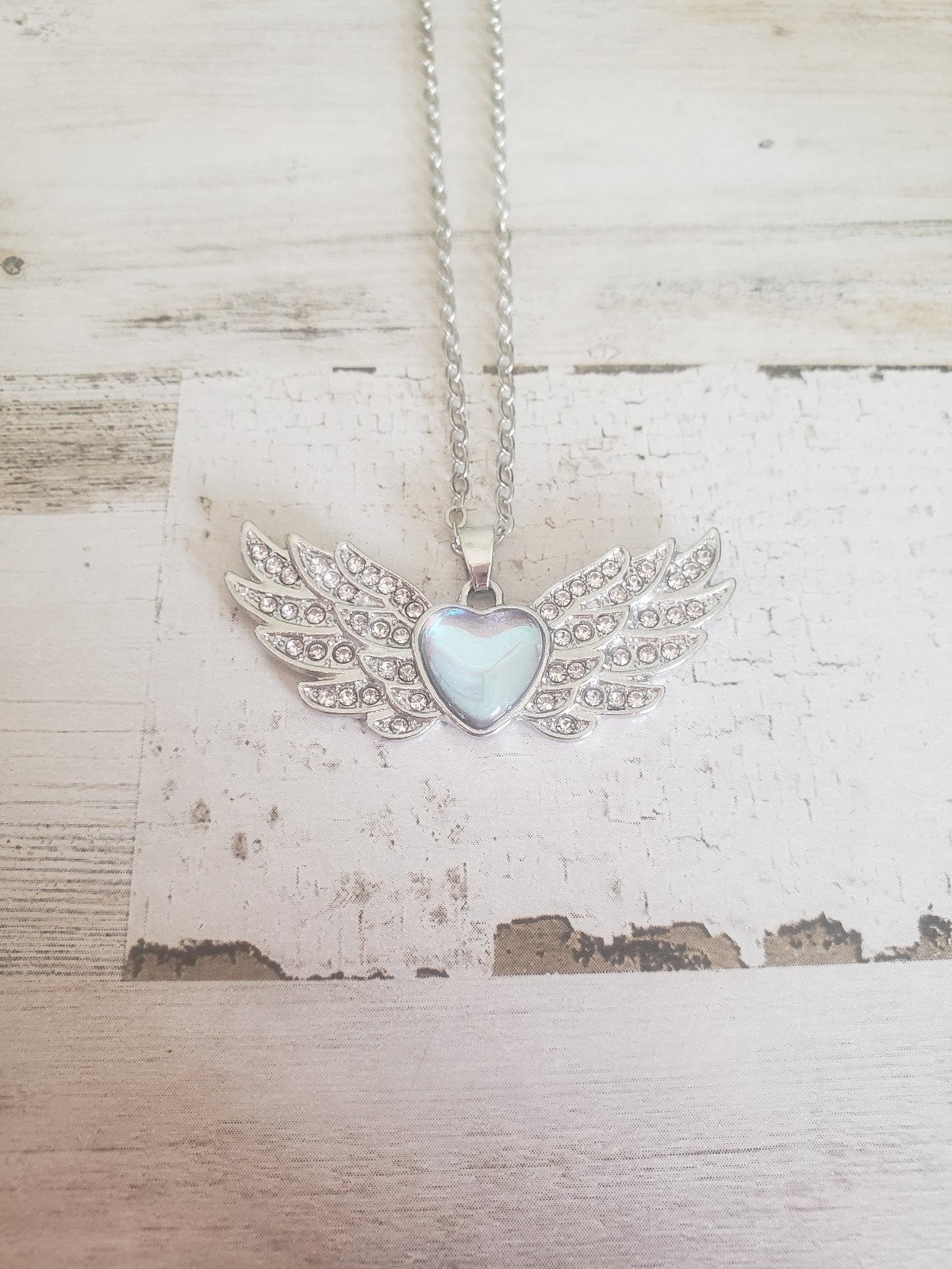 Wings necklace heart blue love jewelry angel cute girl gift pretty beautiful