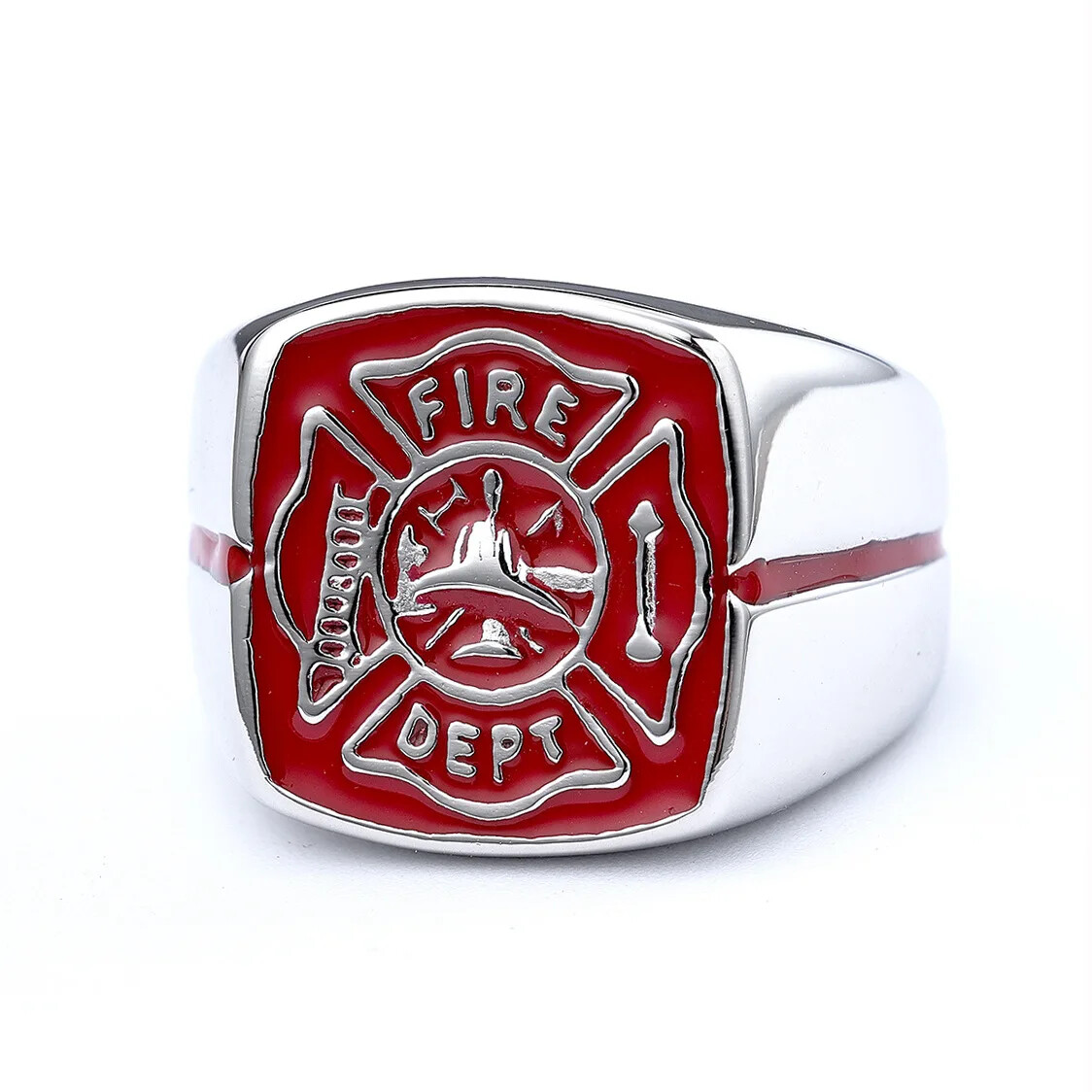 Men’s Personality Fire Polices Firelighter Trend Stainless Steel Rings Size 8-14