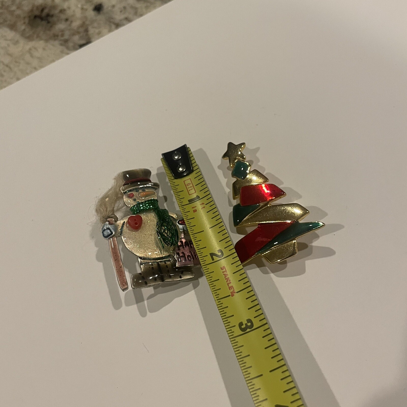 Danecraft Christmas Tree / AJMC Happy Holiday Snowman Lot Of 2 Brooch Pin