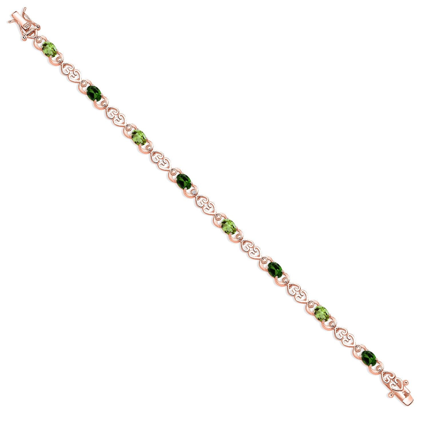18K Rose Gold Plated Silver Peridot and Green Chrome Diopside and Lab Grown