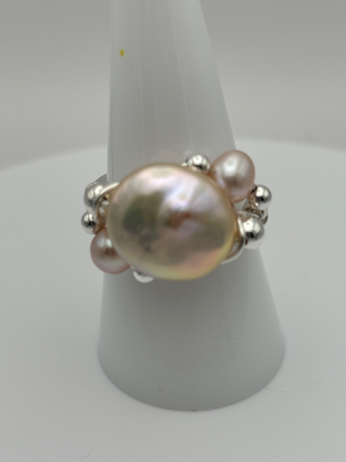 Handmade Freshwater Coin Pearl Ring in sterling silver