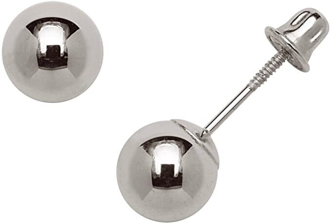 Solid 14k White gold 3mm 4mm 5mm 6mm 7mm 8mm Polished Ball Screw Back Earrings