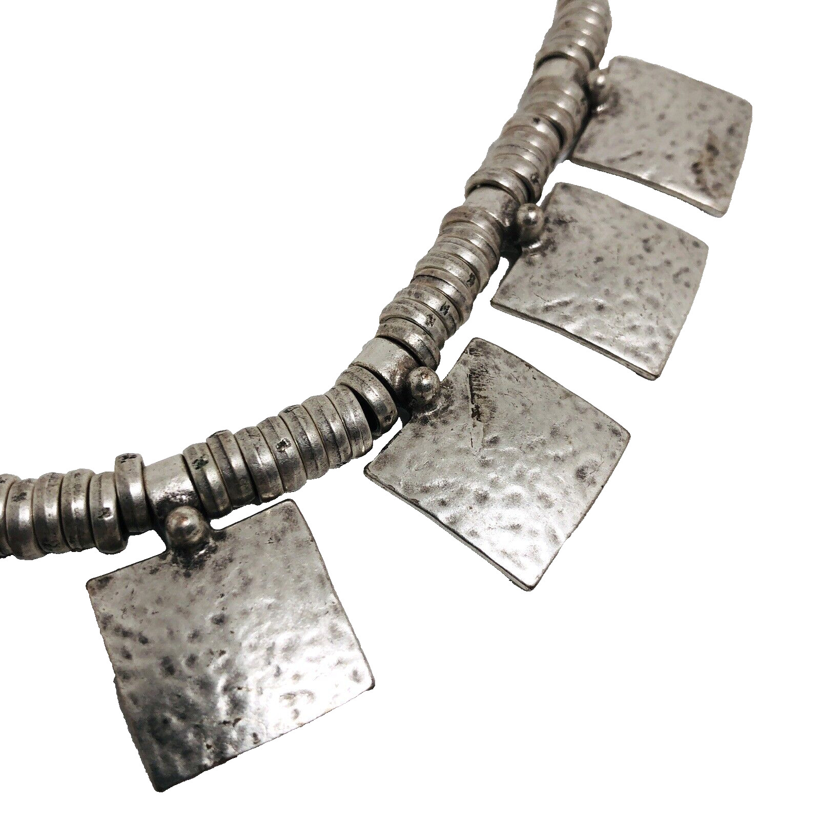 Necklace Silver Hammered Metal Abstract Lead Free Nickel Free Lalou Brand 19.5″
