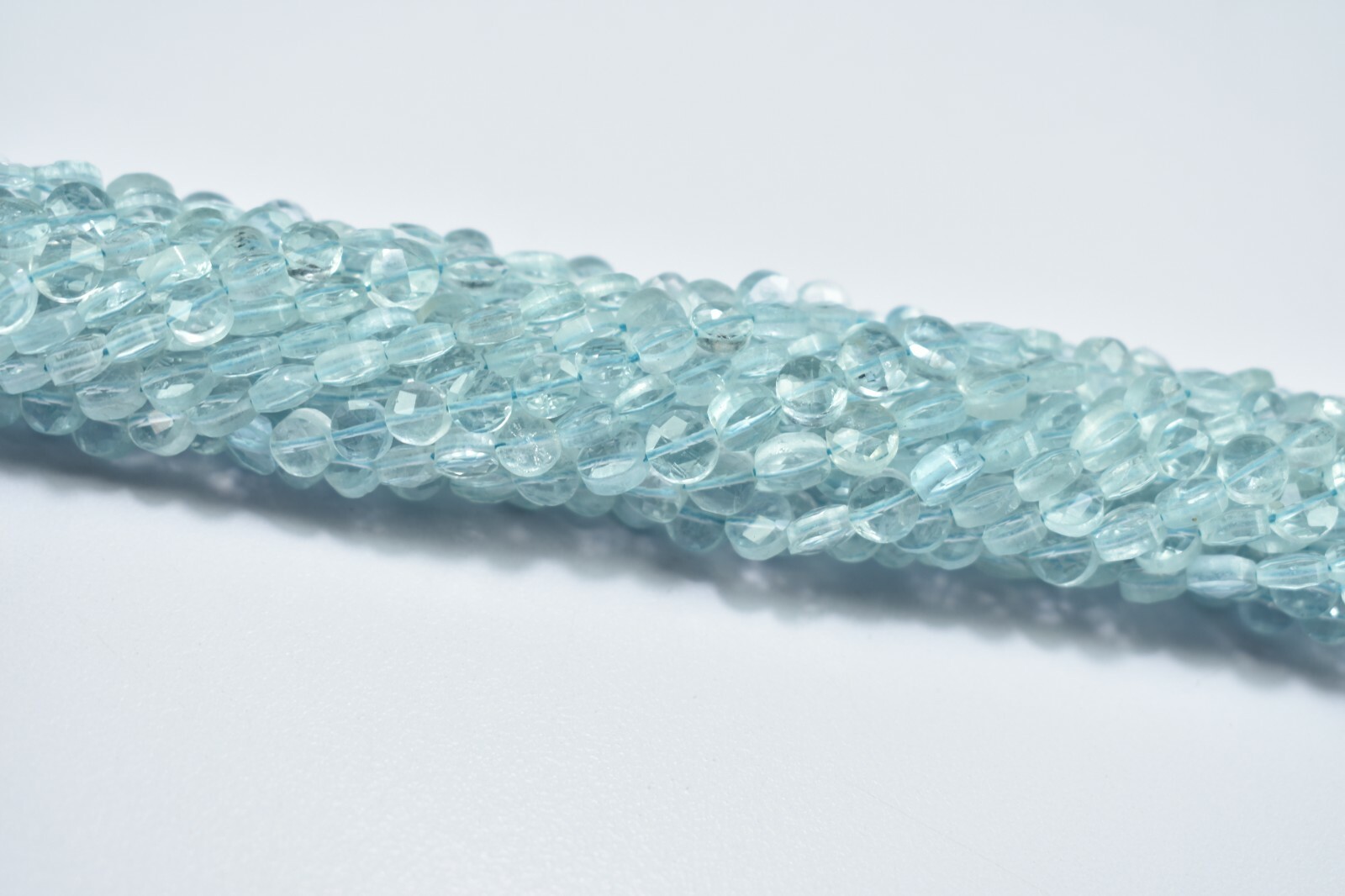 AAA Quality Natural Aquamarine Coin Shape Faceted Gemstone Beads 13″ Strand 5mm