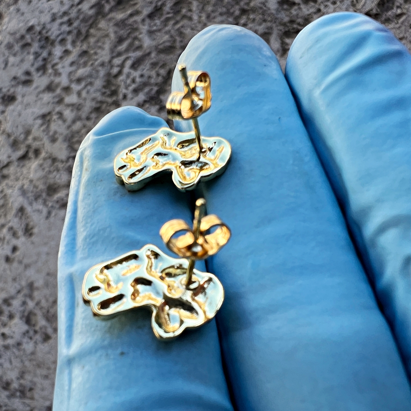 14k Gold Plated Nugget Hiphop Earrings Butterfly Push Back Mens and Womens 15MM