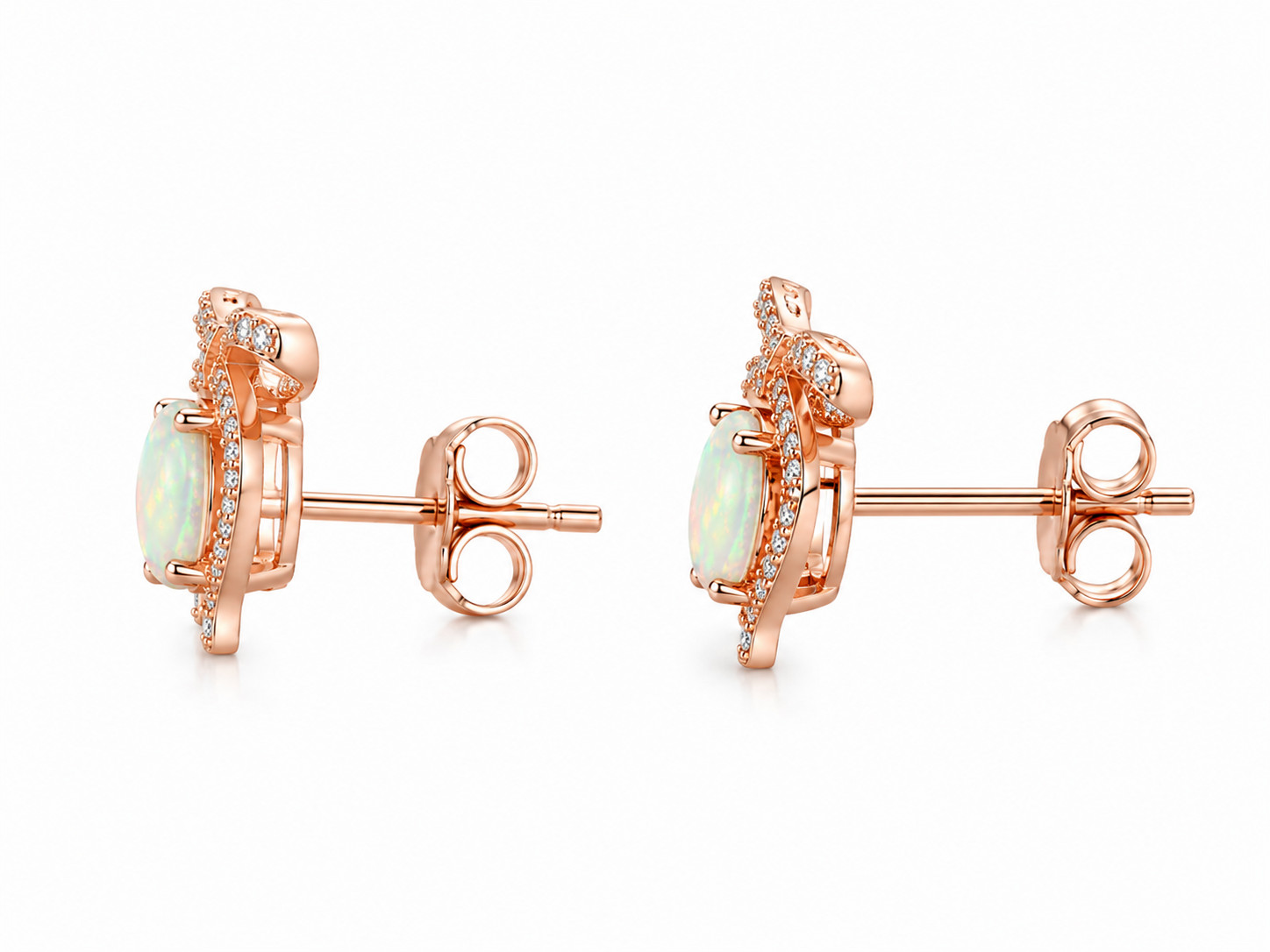 Large Fire Opal Bow Knot Stud Earrings 7x9mm 925 Sterling Silver, Opal Earrings