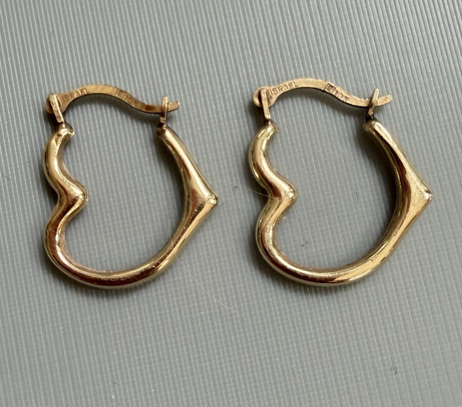 Israel 10k Gold Heart Huggie Earrings for Women Girls Every Day Earrings .5″