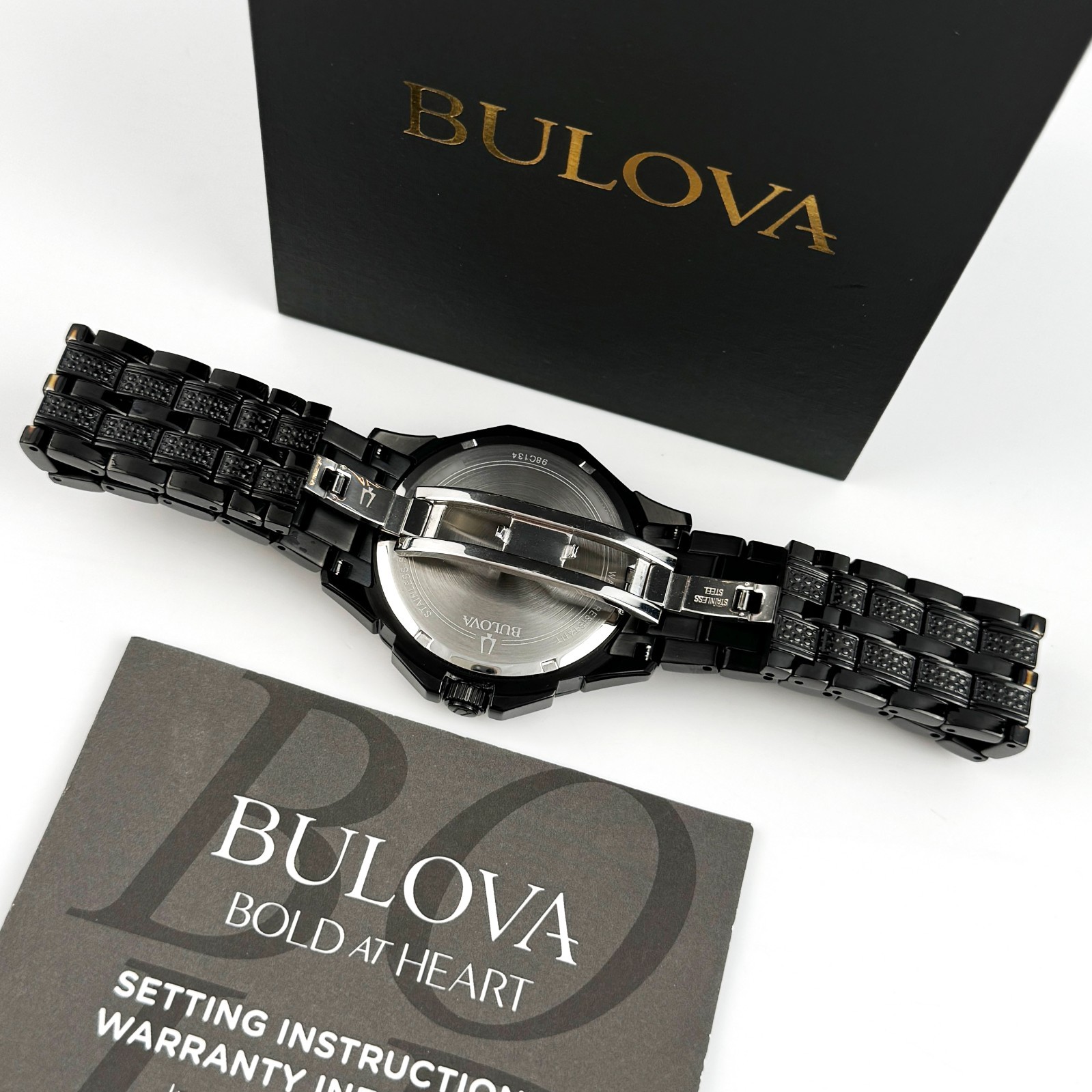 Bulova Octava Crystal 98C134 Black Pave Dial Quartz Stainless Steel Men’s Watch