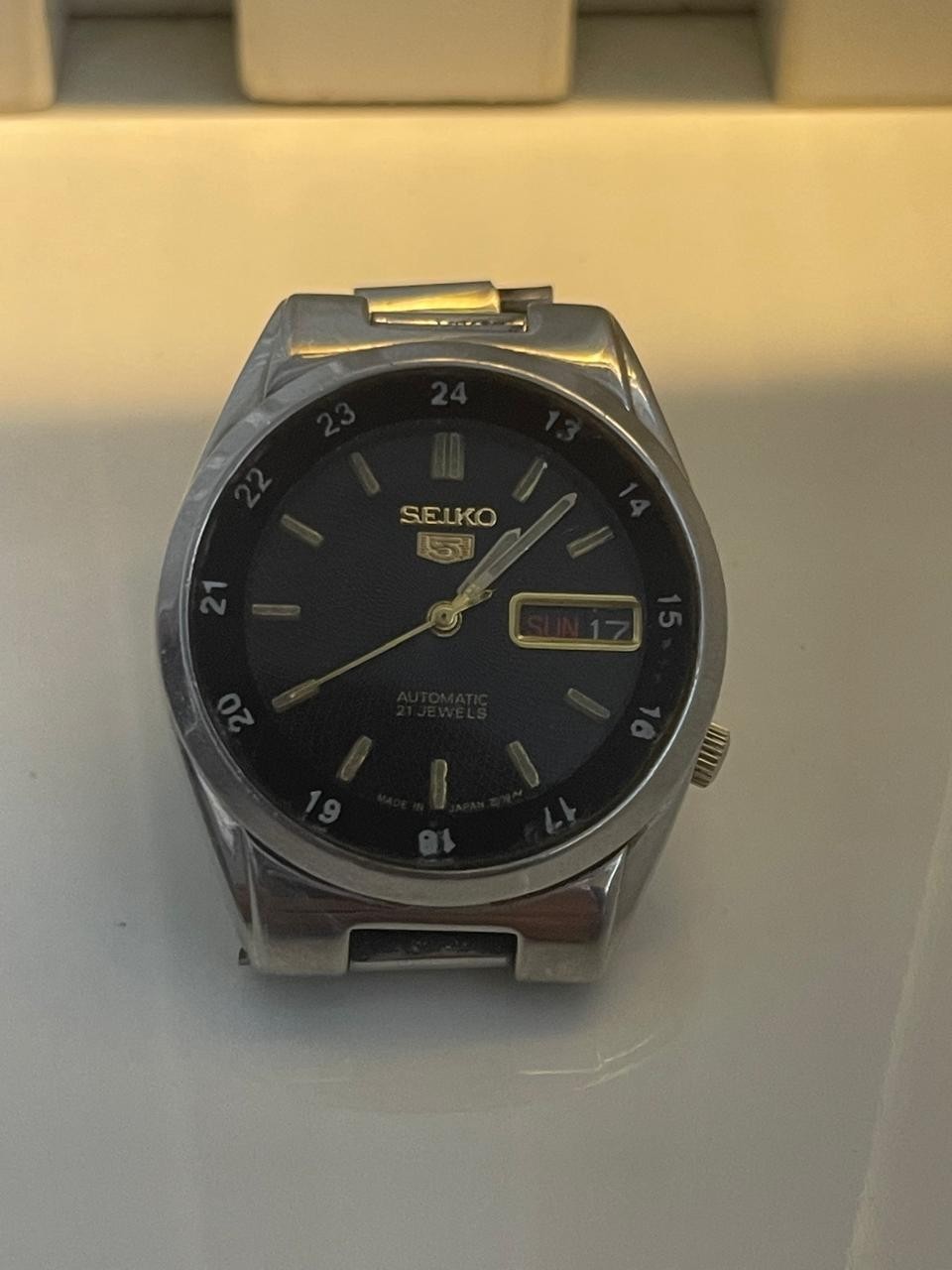 Seiko 5 SNK381 Black 24Hr Military Dial Arabic Day Automatic 21 Jewels Japan