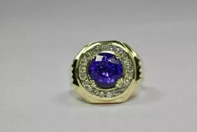 2.00 CT Round Cut Simulated Sapphire Men’s Wedding Ring 14K Yellow Gold Plated