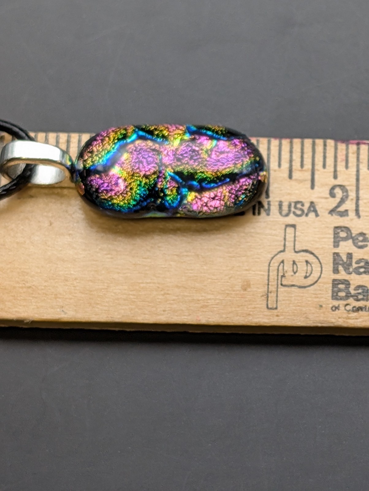 Purple Multicolor Striped necklace pendant fused glass #905