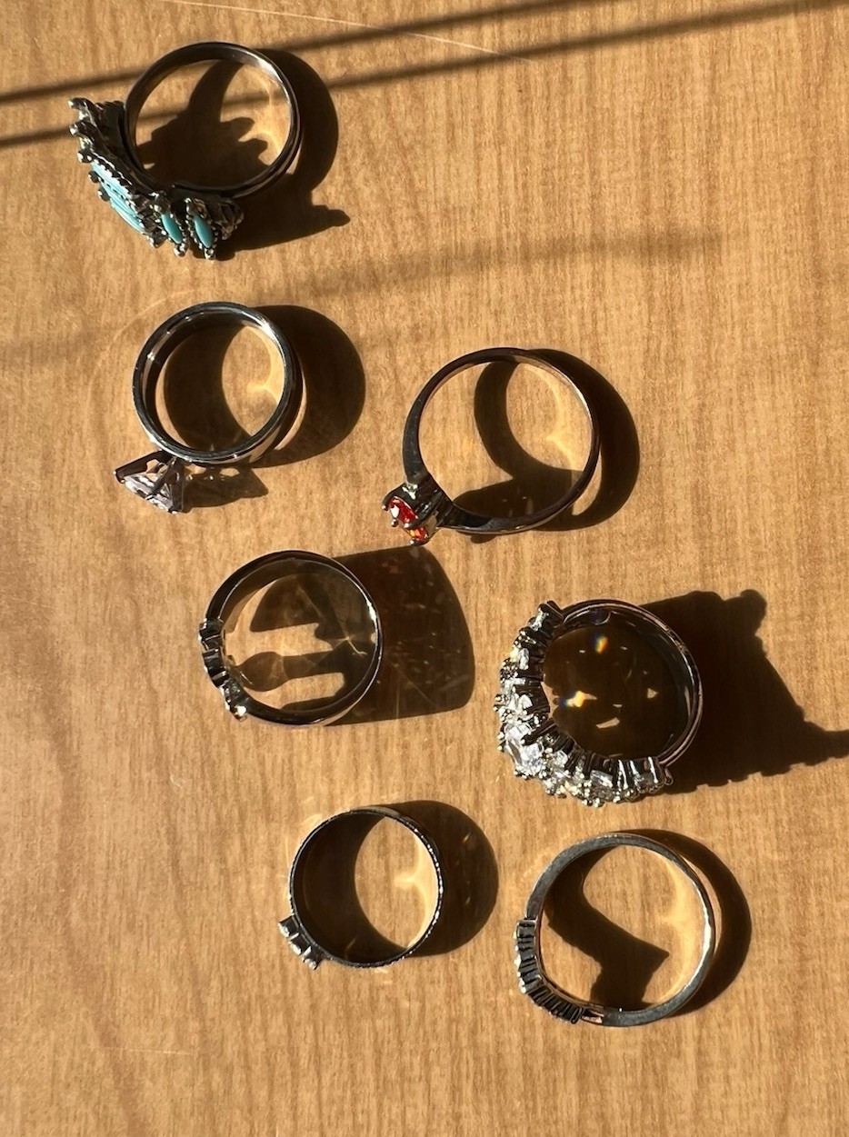 Silver Tone Ring Lot of (7), Multiple Sizes and Styles