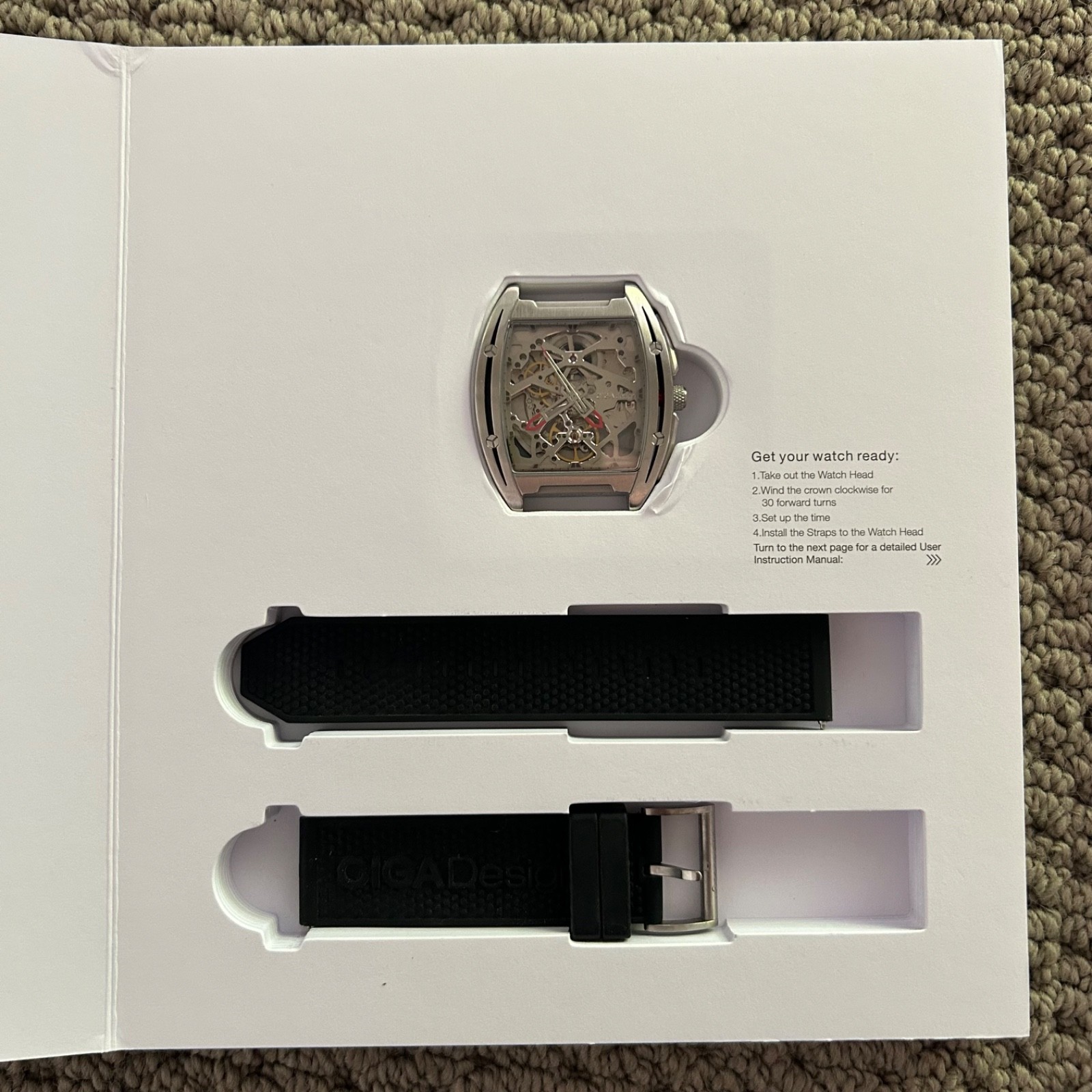 Ciga design Z series edge steel case skeleton watch with black silicone band