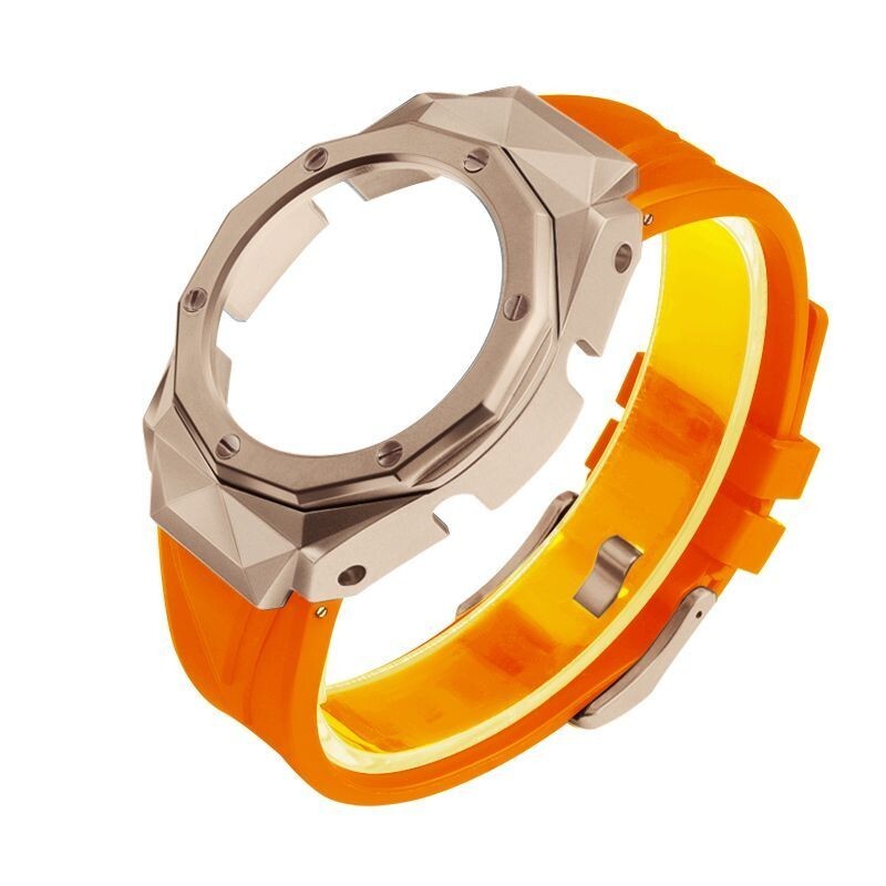 For G-Shock GA-2100 GA2110 CasiOak Mod Kit Steel Diamond Bezel Case Rubber Strap