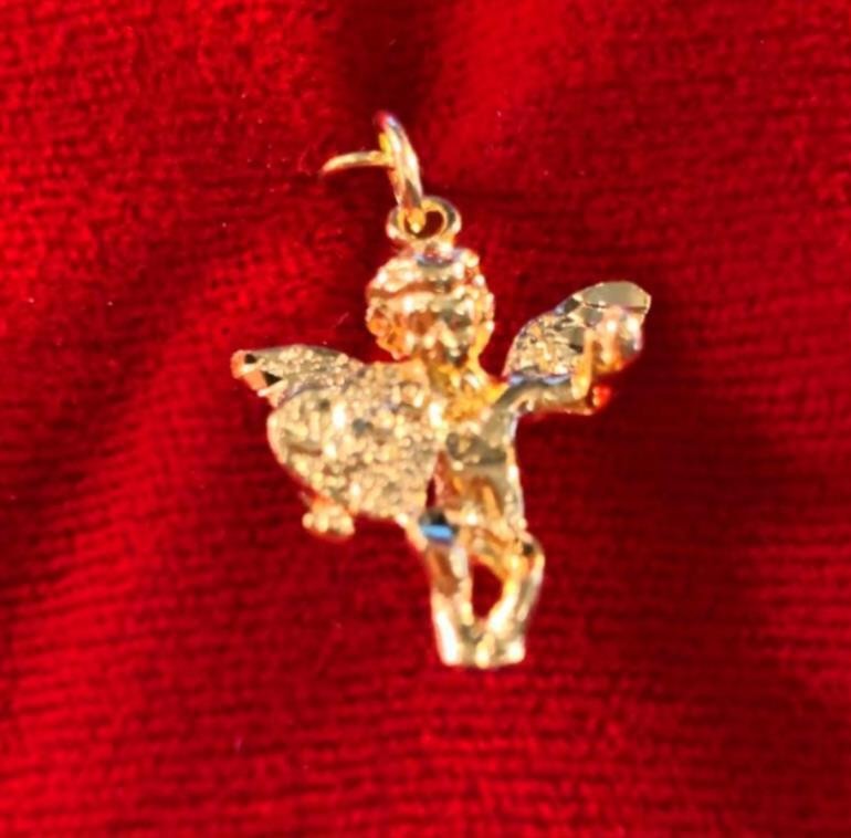 14 KT GOLD PLATED NEAR 1″ LOVE ANGEL CHARM & 16-30″ 14KT GOLD PLATED ROPE CHAIN