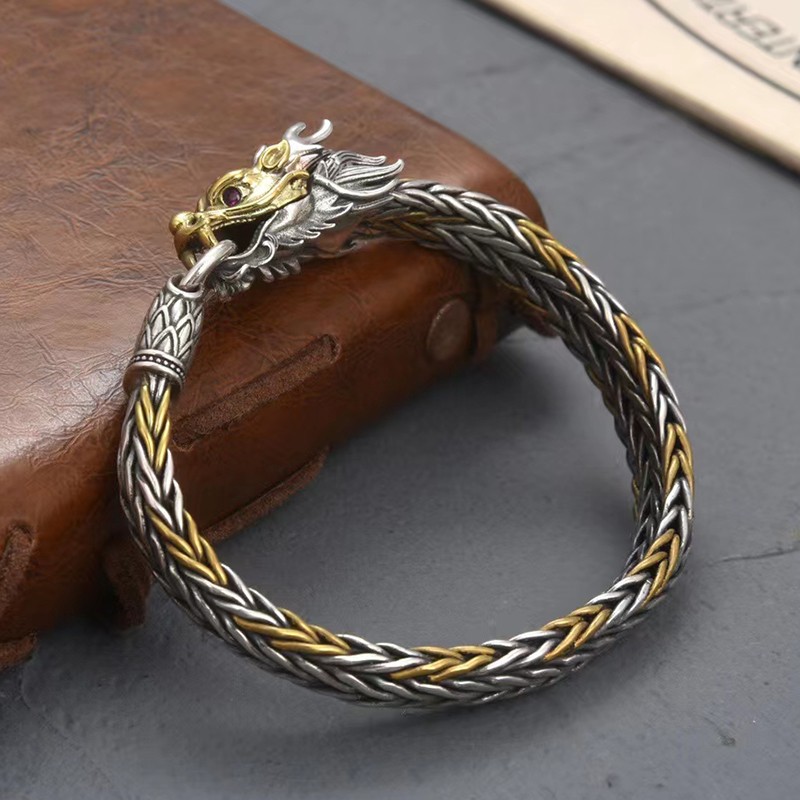 Real S925 Sterling Silver Men 9mm Dragon Head Wheat Link Bracelet Many Length