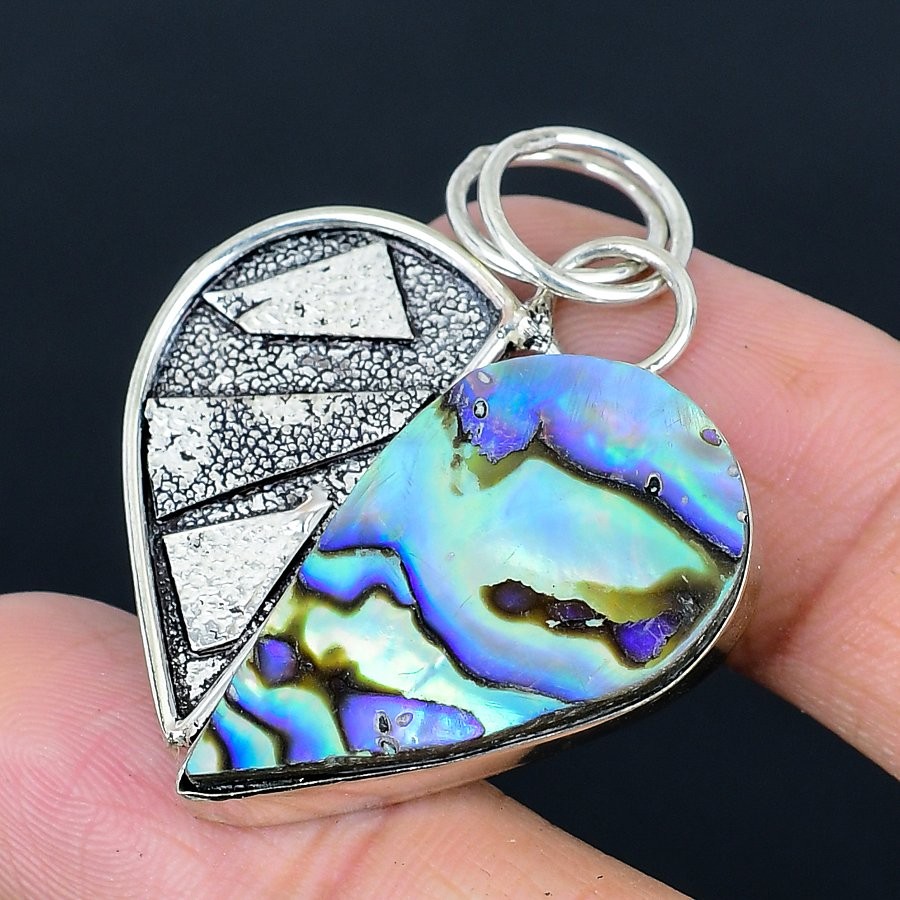 Mesmerising Abalone Shell Gemstone 925 Sterling Silver Pendant 1.78″ p112