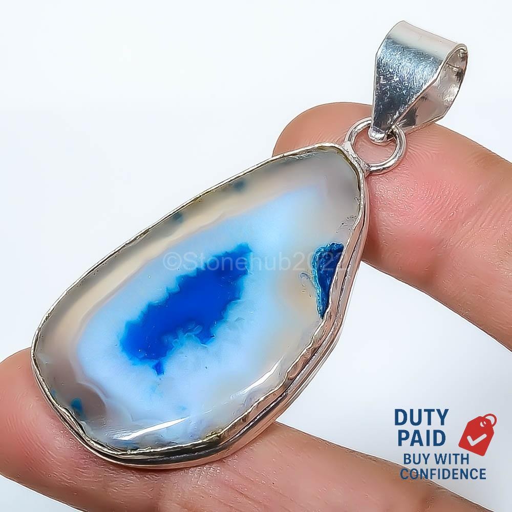 Natural Drusy 925 Silver Finish Unique Sister Ethnic Channel Set Pendant Jewelry