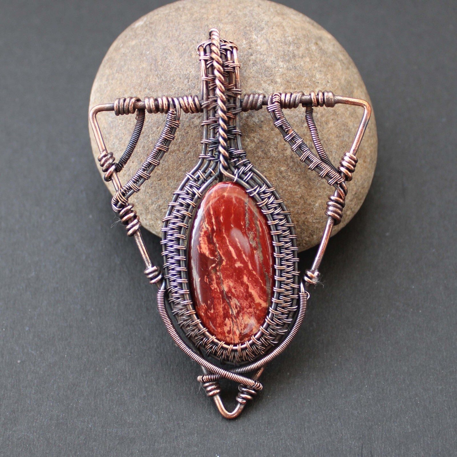 Red Jasper Handmade Pendant Copper Wire Wrapped Pendant Wire Wrapped Jewelry