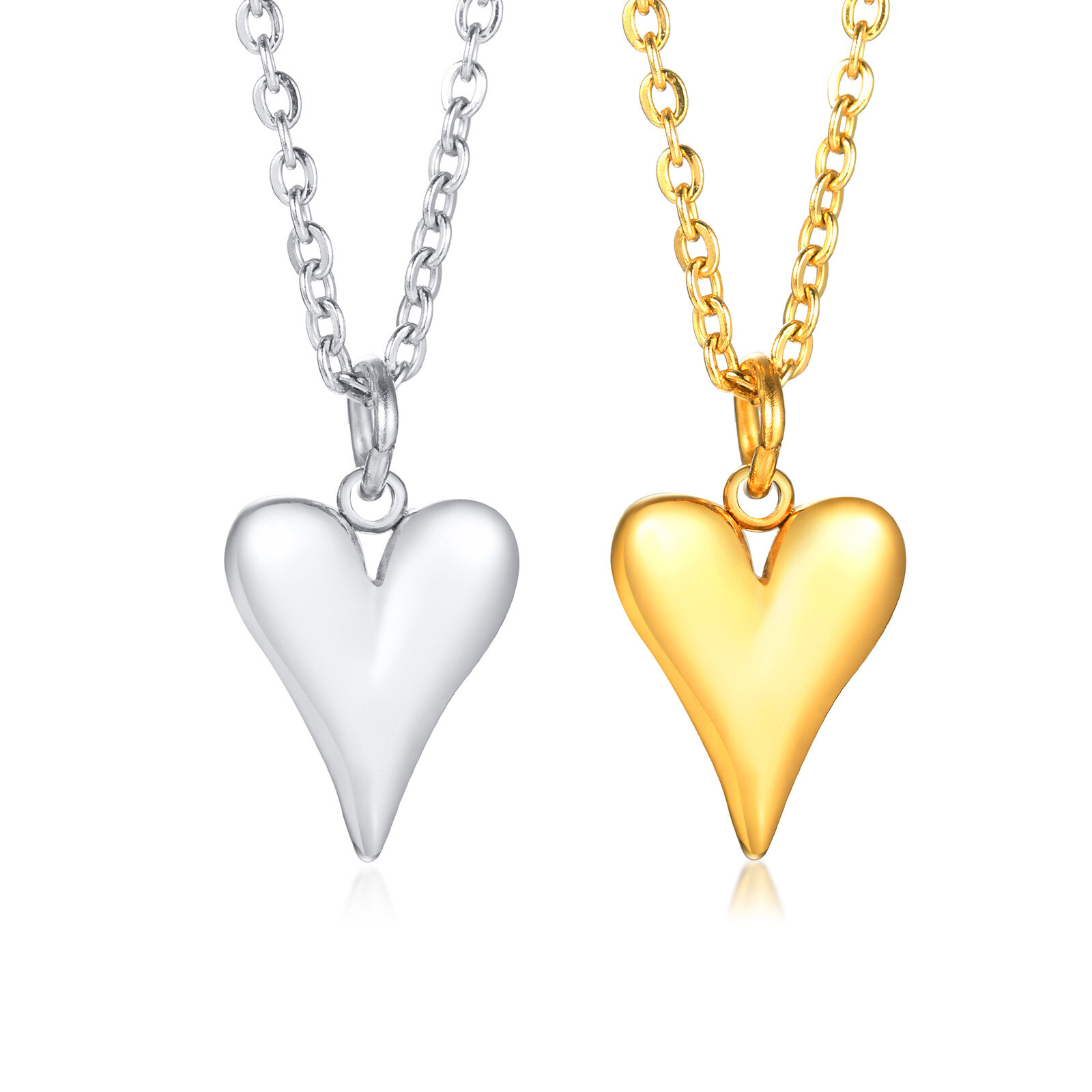 50CM Stainless Steel Heart Pendant Gold /Steel Color Love Women Necklace Jewelry