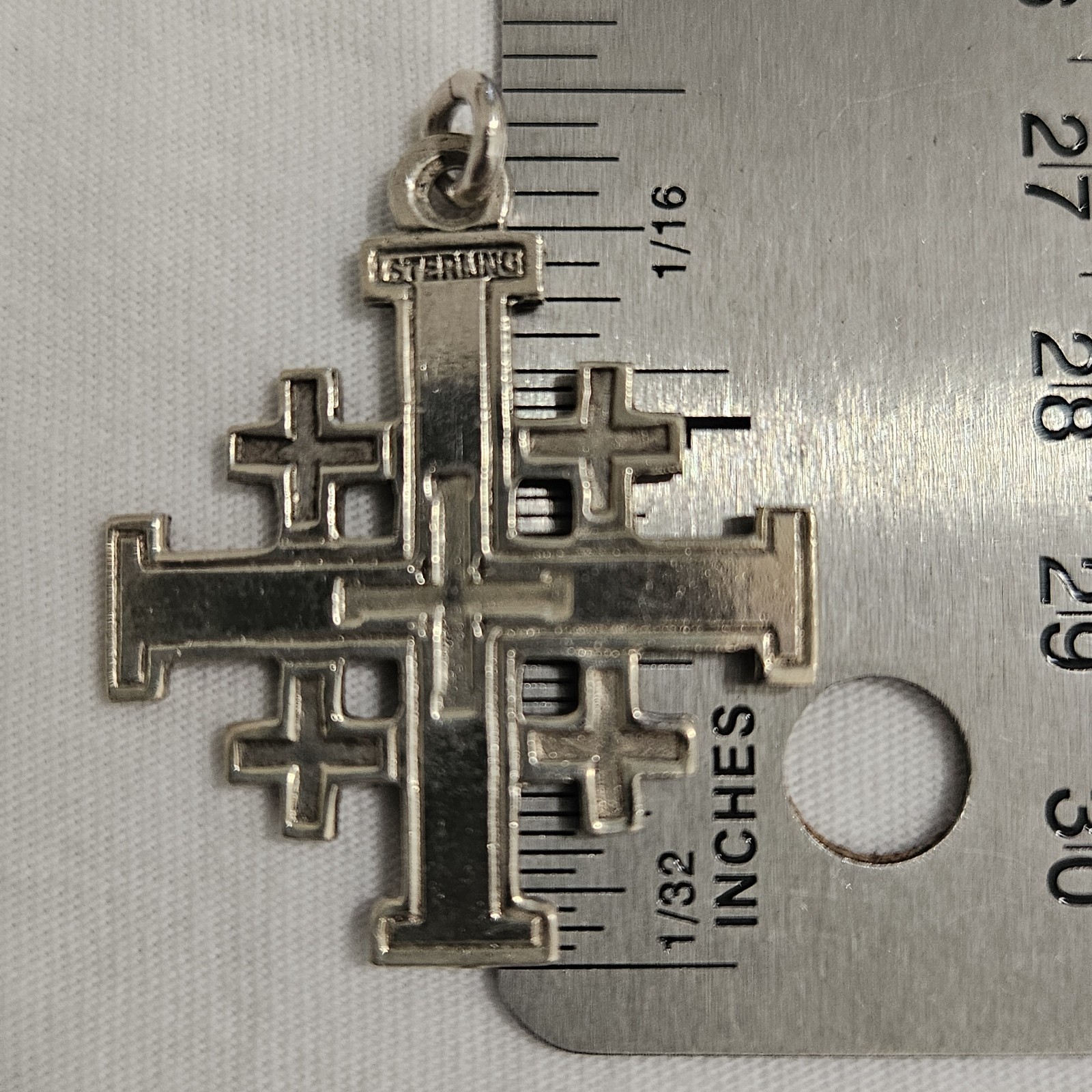Large STERLING Silver 925 Jerusalem Cross Pendant 1 1/2 X 1 3/16 inches 6.35 grm
