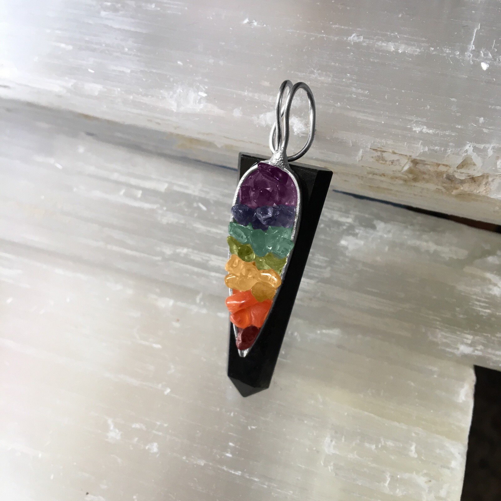 Black Tourmaline Crystal Chakra Pendant LARGE Sterling Silver Necklace CHARGED