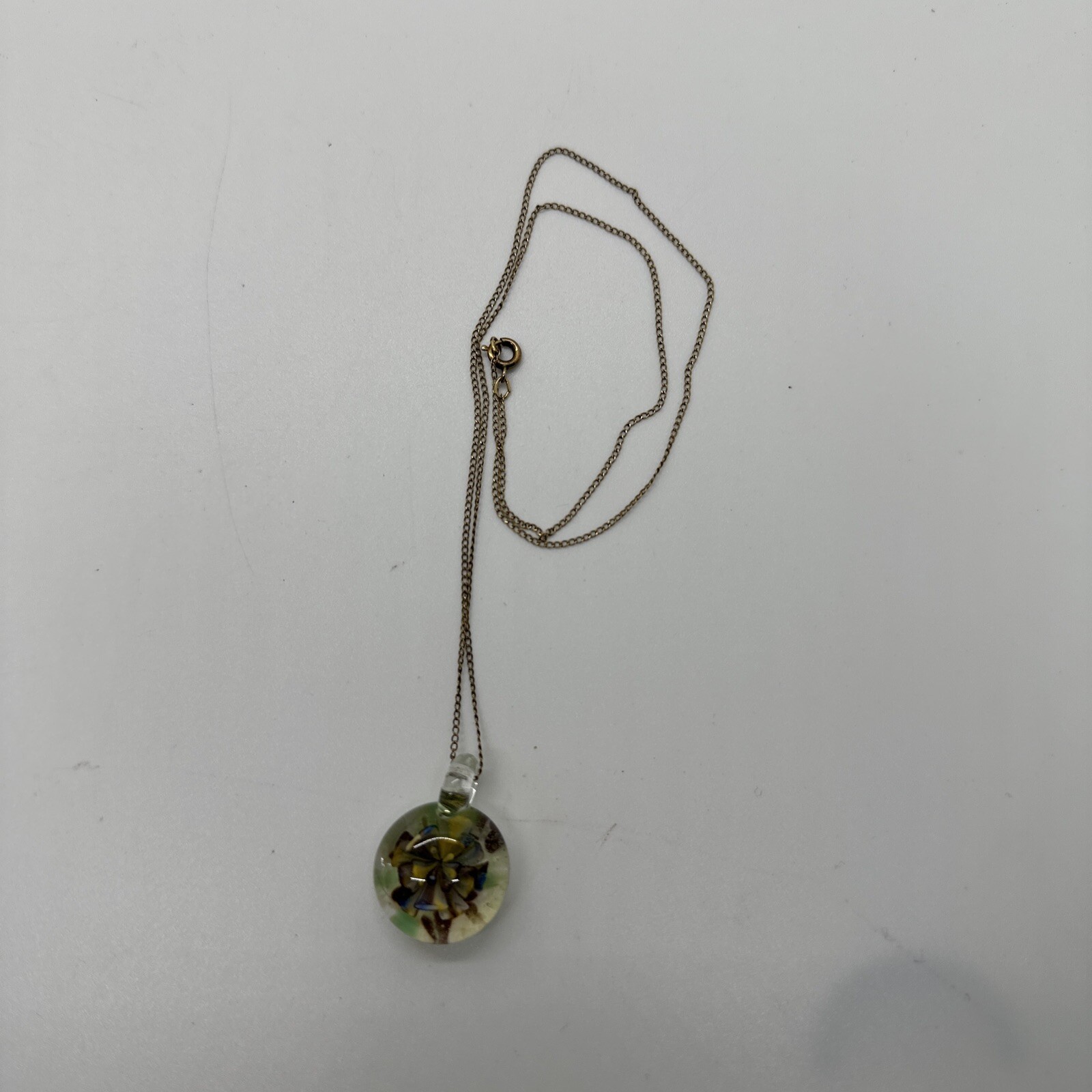 Art Glass Pendant Murano Style Green Yellow Blue Brown