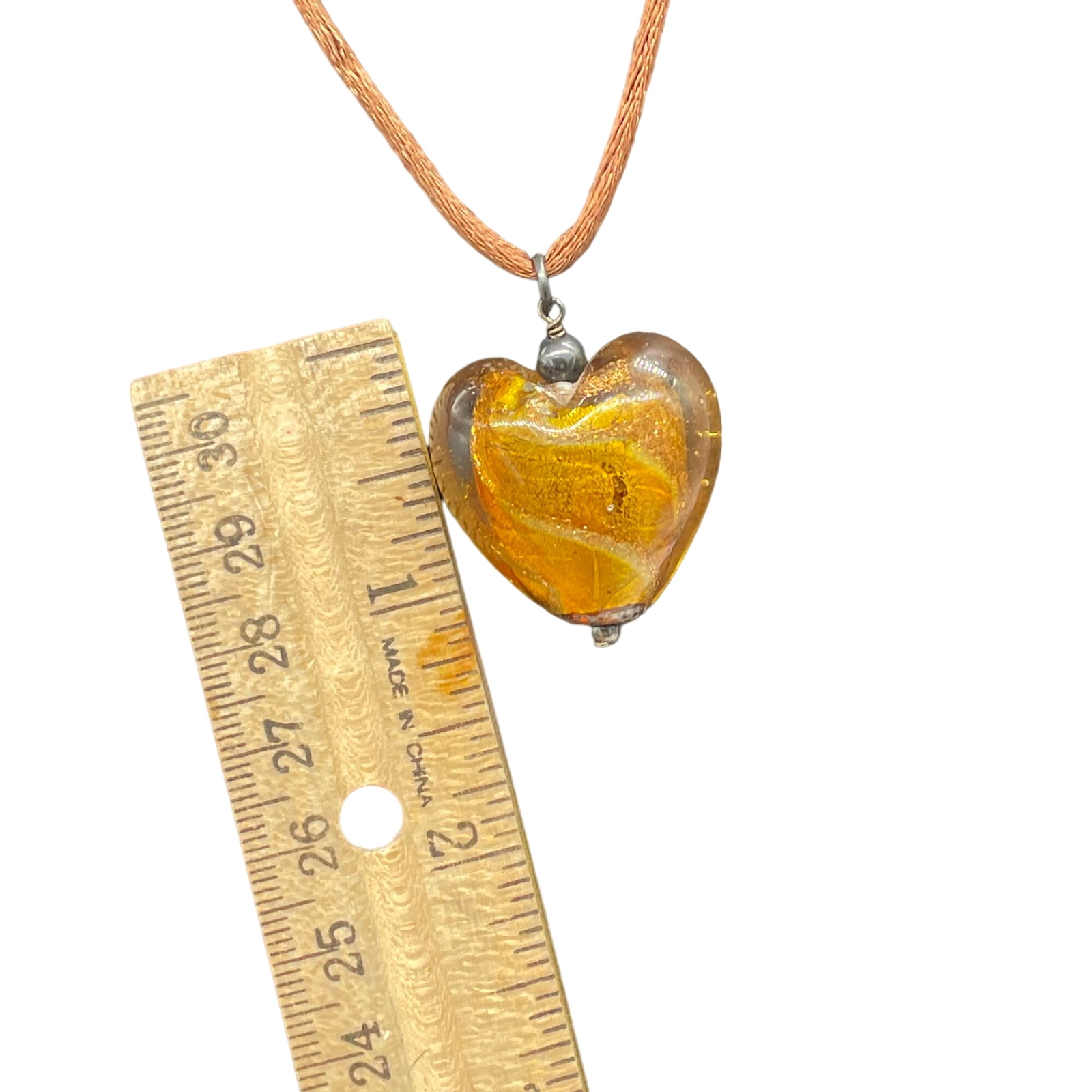 925 Sterling Silver Heart Pendant Cord Necklace Orange 18 to 20 Inches