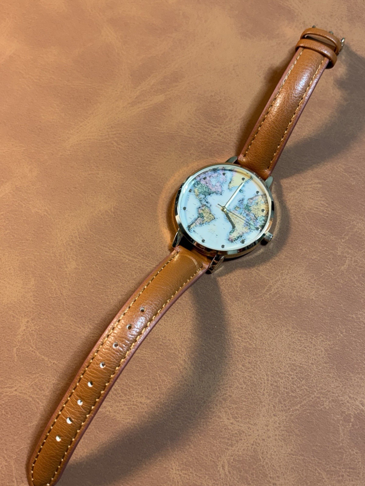 World Map Francescas Women’s Quartz Watch Gold Tone Ladies Leather Band,Box