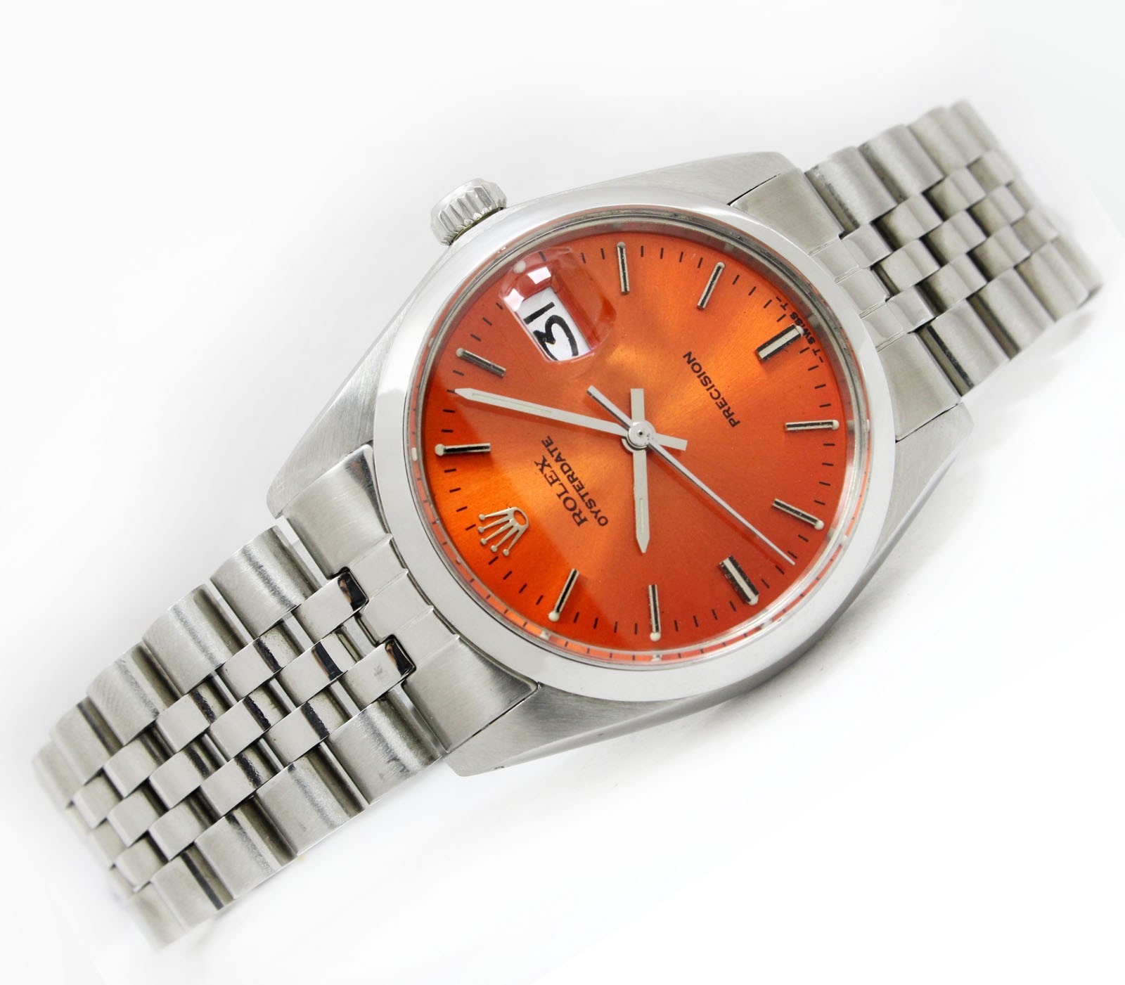 Vintage Rolex Oysterdate Precision Orange Dial 34mm Men Steel Watch Ref 6694