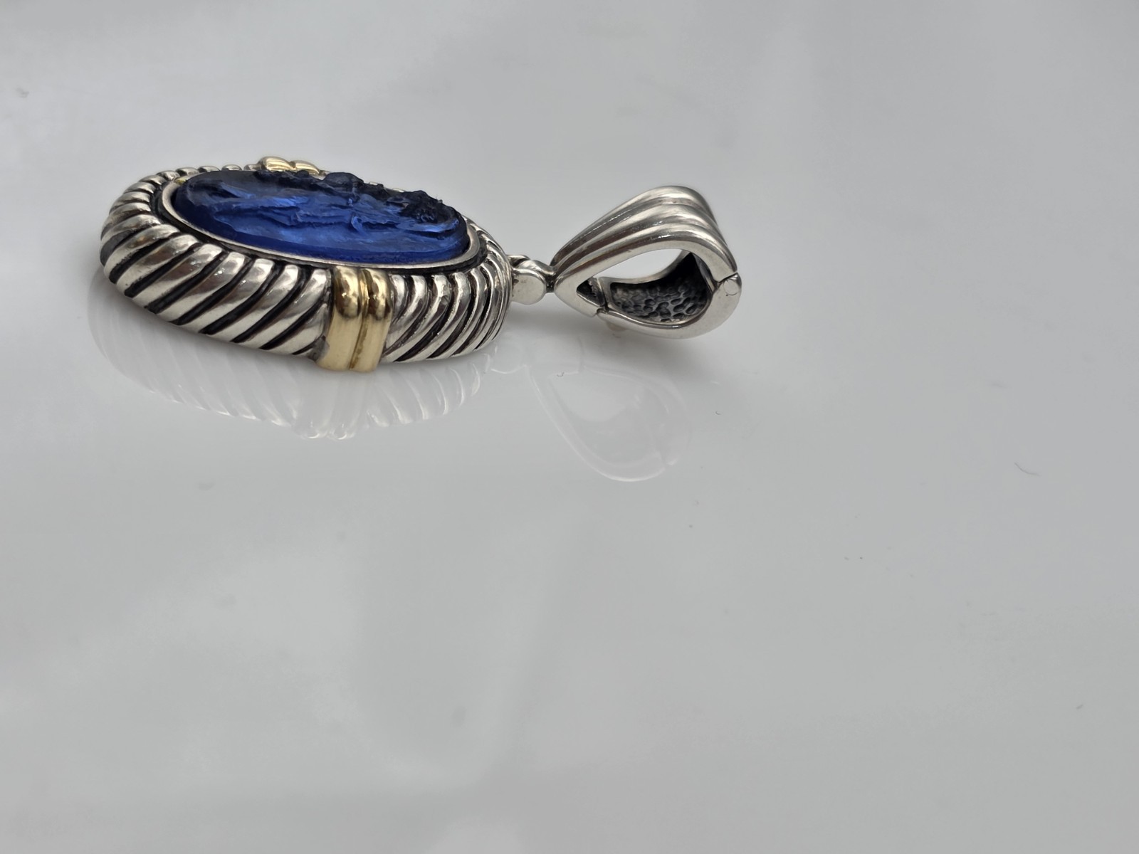 PHILLIP GABRIEL MENEGATTI 18K GOLD STERLING SILVER BLUE WOMAN GLASS PENDANT