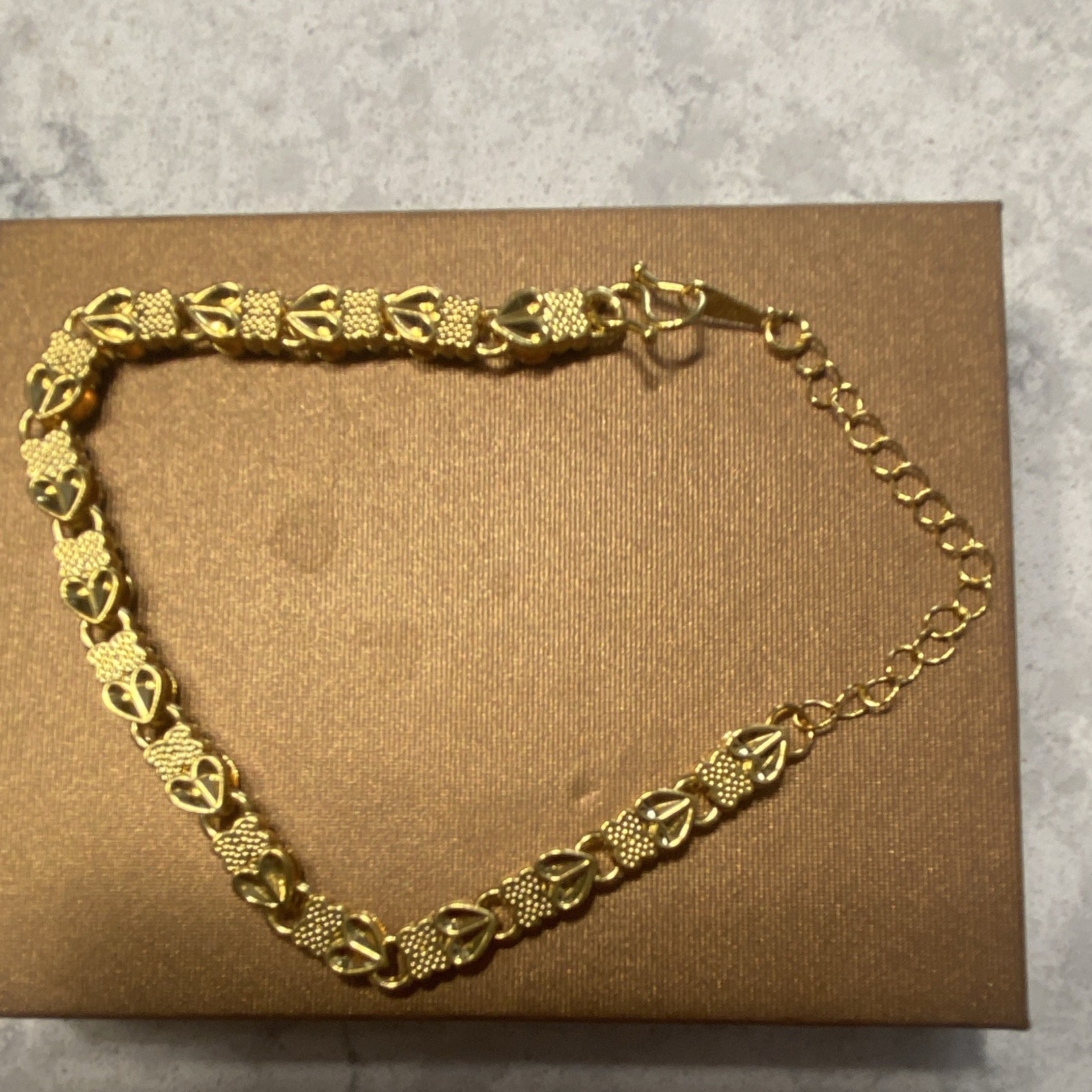 Gold Tone Heart Link Chain Bracelet Adjustable Extender Lobster Clasp