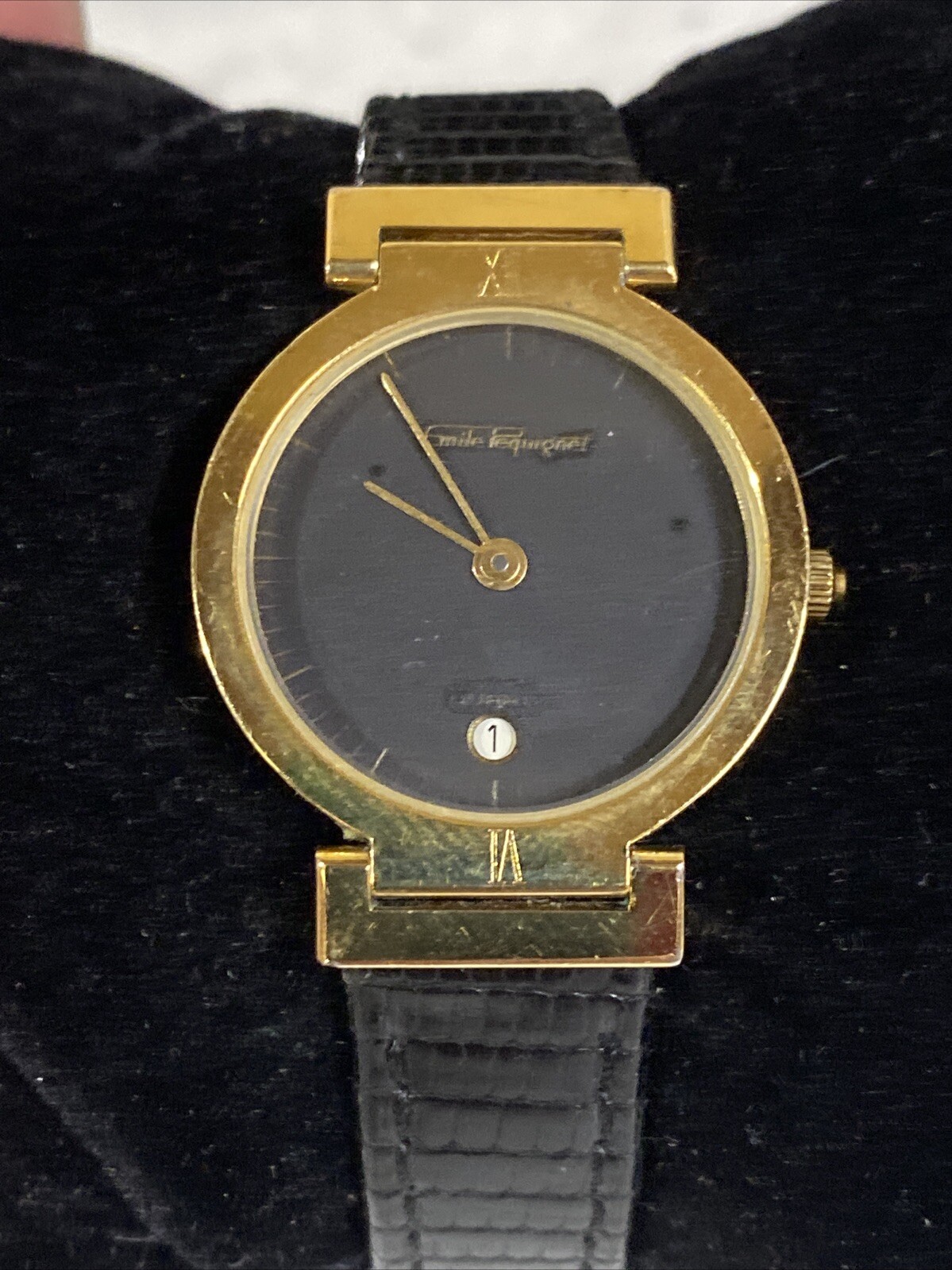 Vintage ladies Emile pequignet French Black And Gold Watch 25mm New Battery
