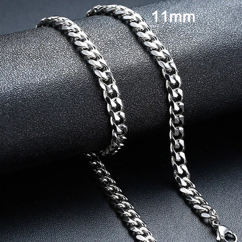 3-11MM Classic Cuban Chain Necklace for Men Women,Silver Black Gold Grey Color S