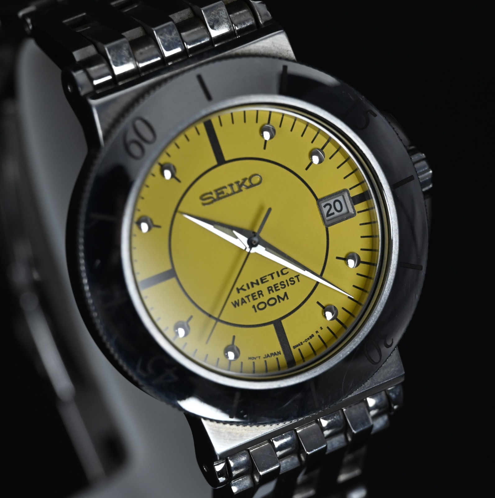SEIKO 5M42-0G90 VINTAGE KINETIC YELLOW DIAL 39 MM (NOS & ORIGINAL & FULL SET)