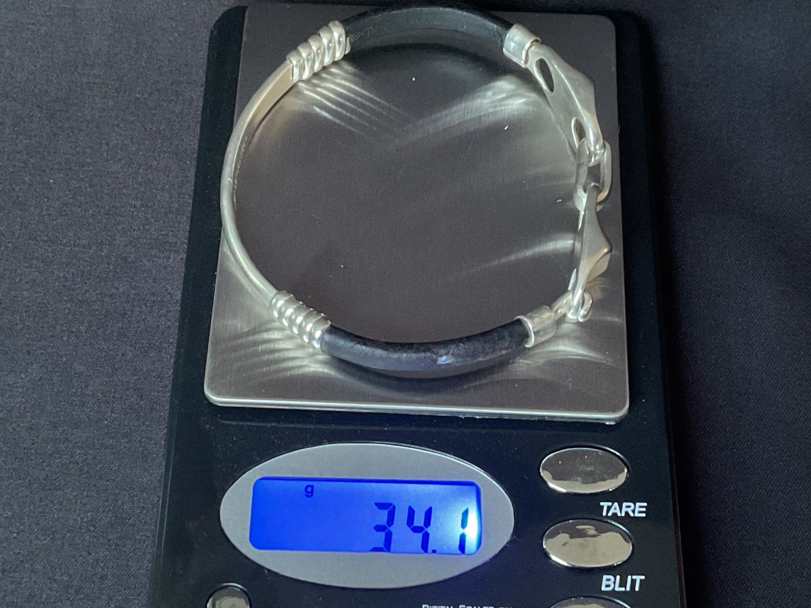 HOB Mexico Bracelet 925 Sterling Leather 7 Inch House Of Bangles 34 Grams
