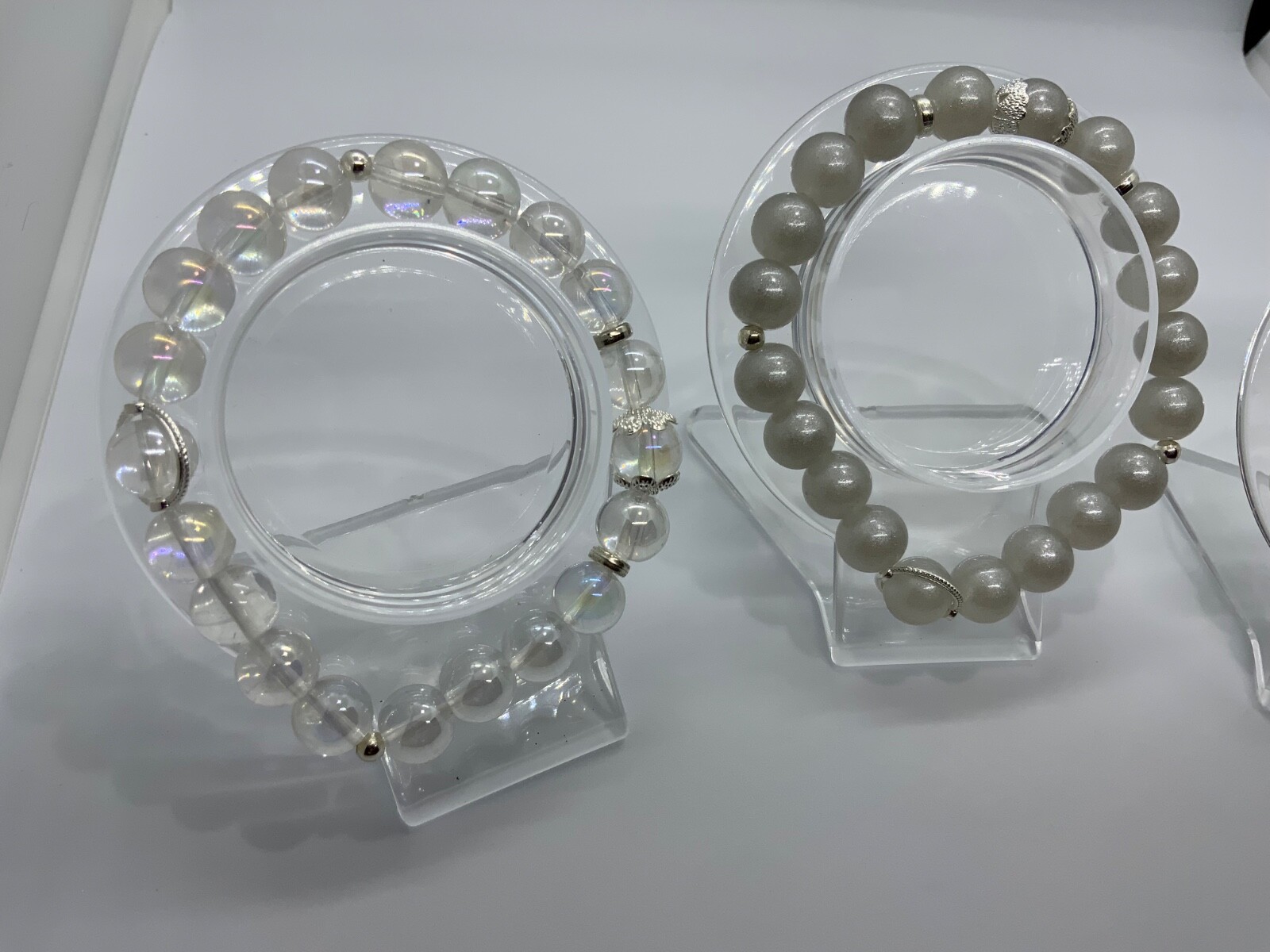 Lot of 3 Glass 9.5-10mm Bead Bracelet Jewelry Holiday 7.5in-9.5in