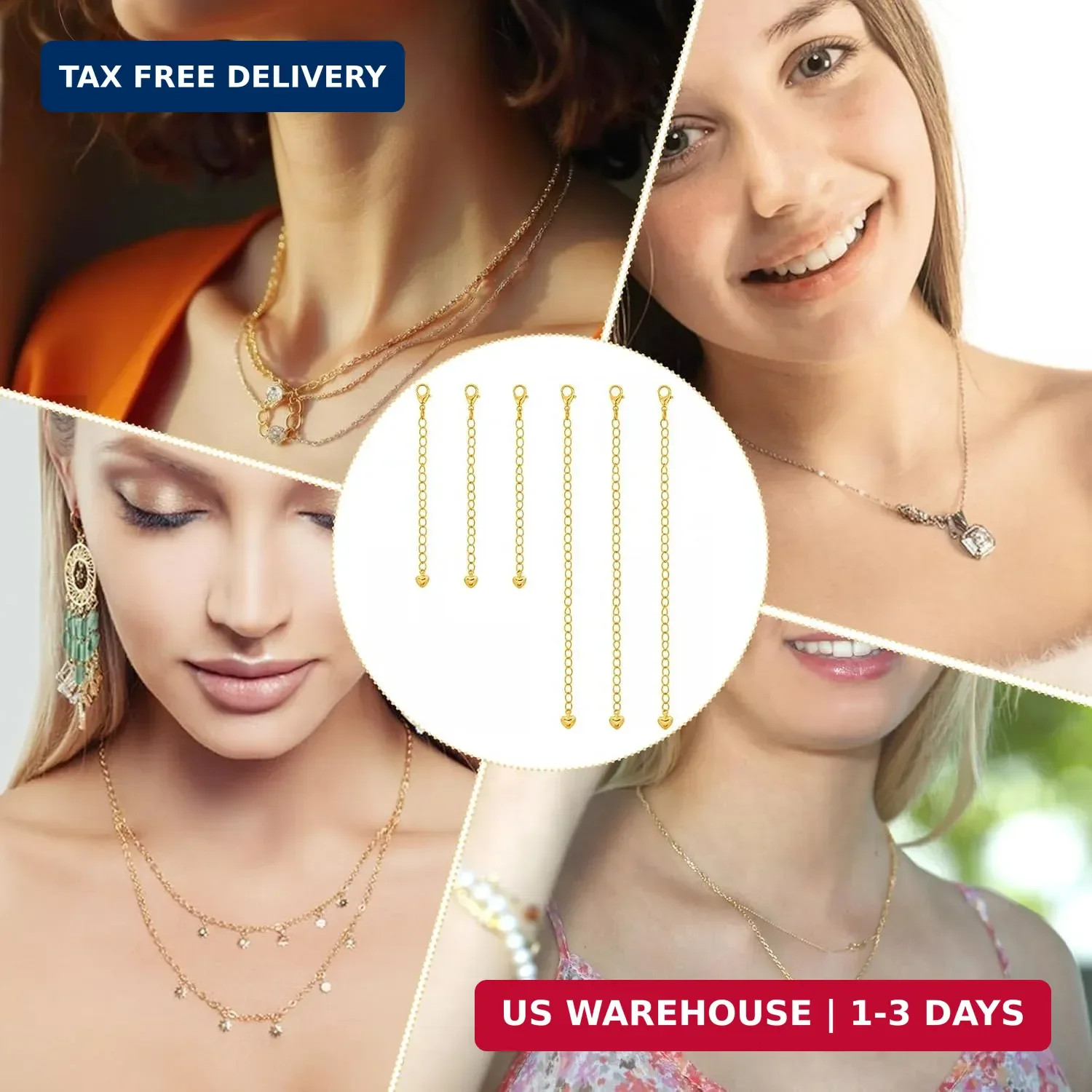 6 Pcs Gold Necklace Extenders for Women Non Tarnish Gold Bracelet Chain Extender