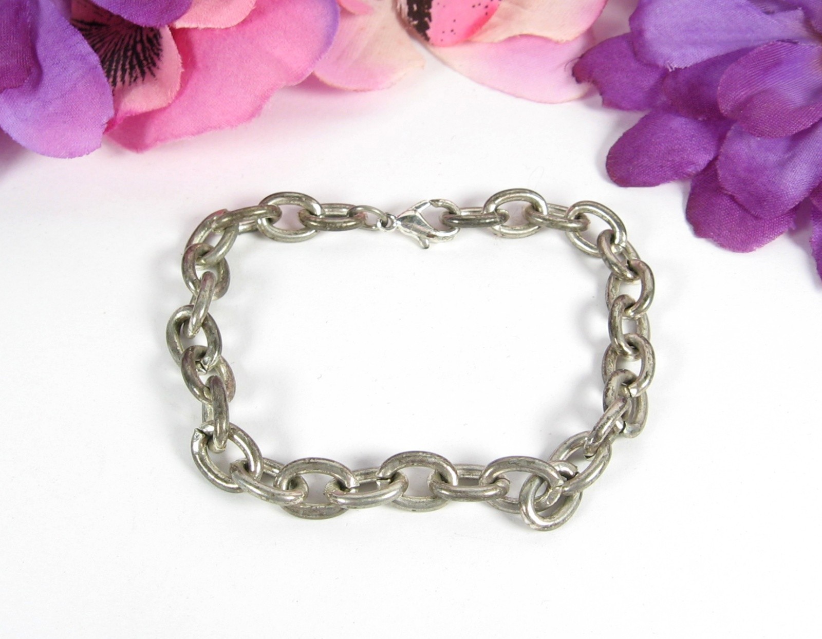 LOOPS & LINKS Vintage SET PIN BRACELET EARRINGS Screw Back Silvertone Chain