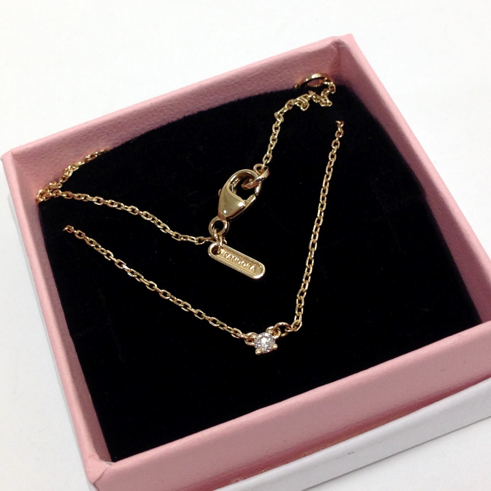 Pandora Era 14K Yellow Gold 0.05 ct Lab Grown Diamond Solitaire Necklace Adj.