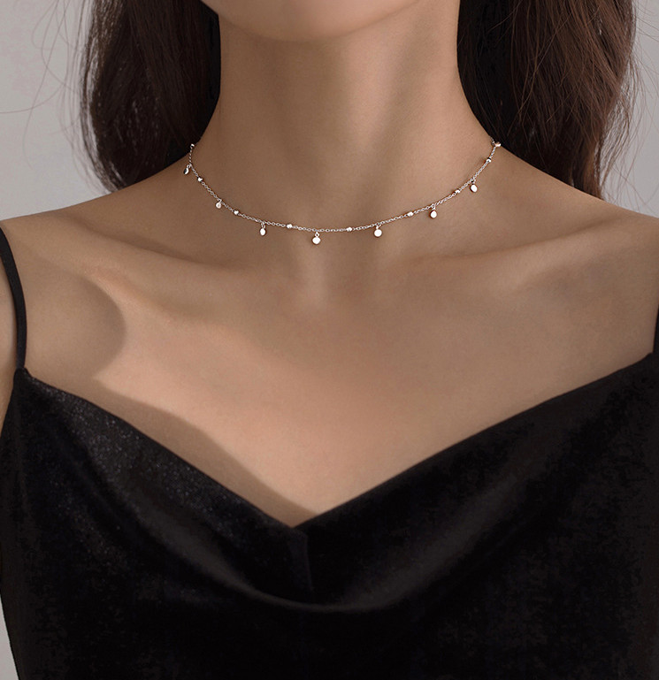 Woman 925 Sterling Silver Plated Station Beads Balls Chain Choker Necklace AC1