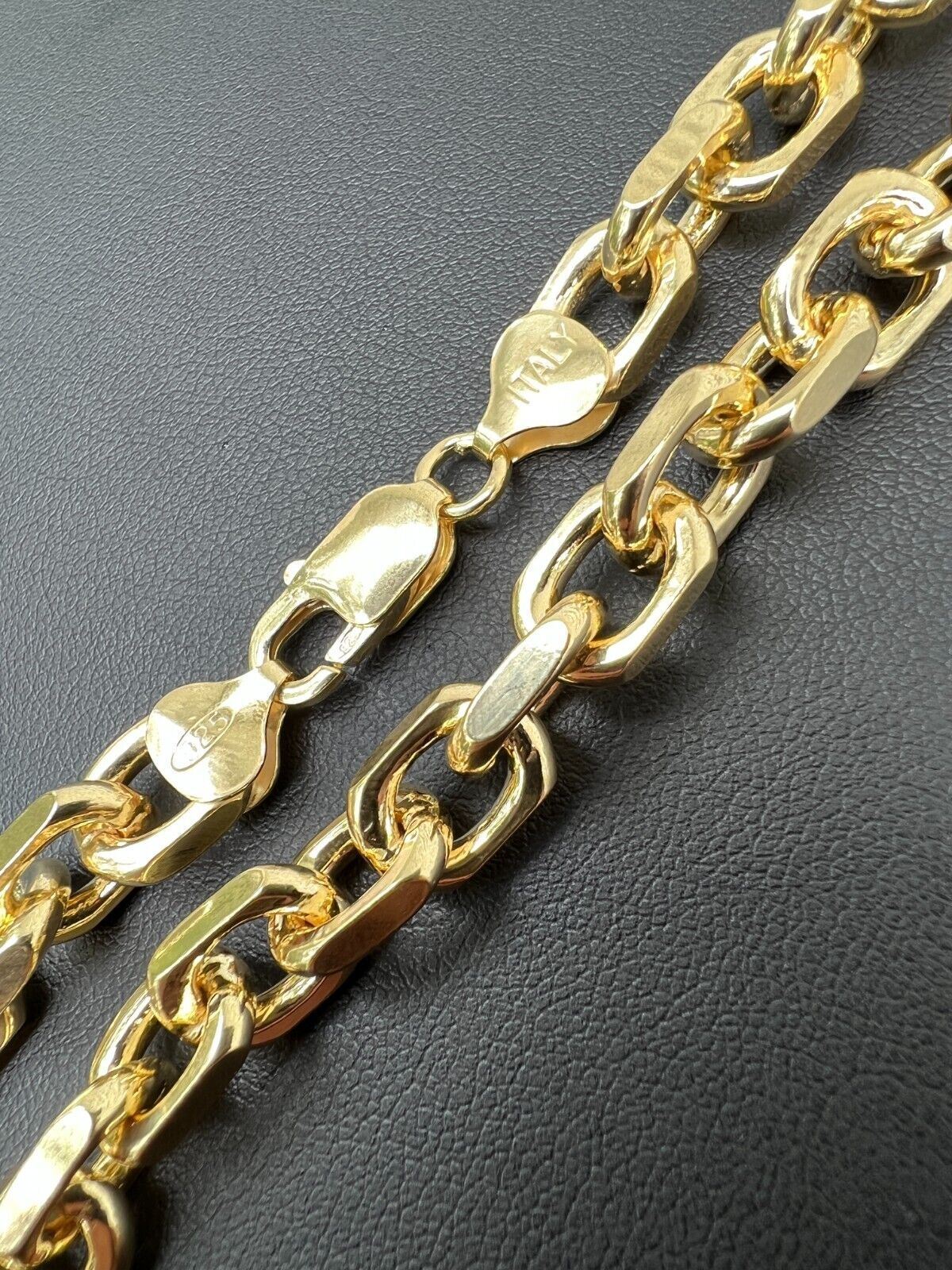 14k Gold Plated Silver Anchor Cable Chain / Bracelet Rolo Necklace 4-8mm Italy3