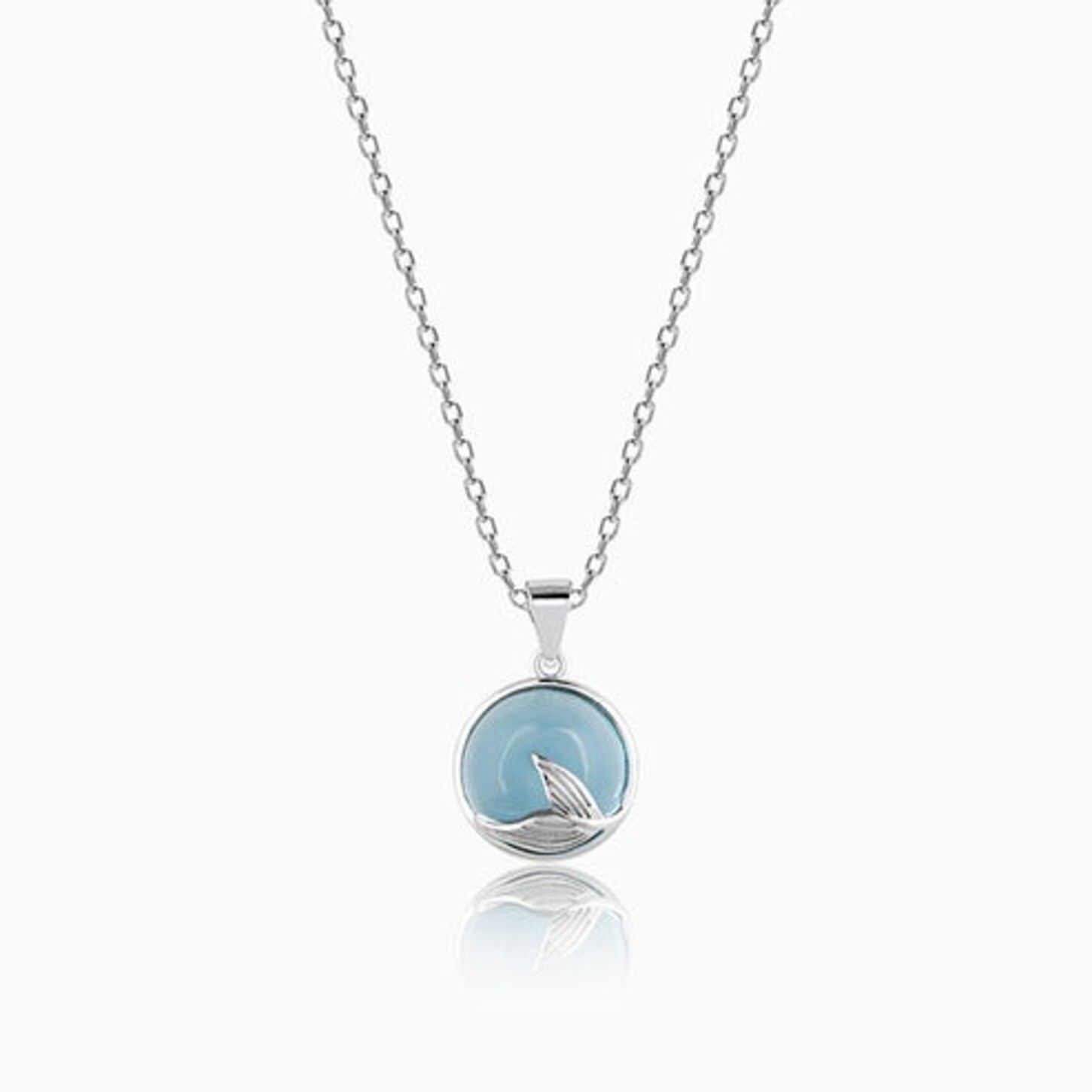 Silver Gleaming Blue Fish Tail Pendant with Link Chain Made of Pure 925 Silver