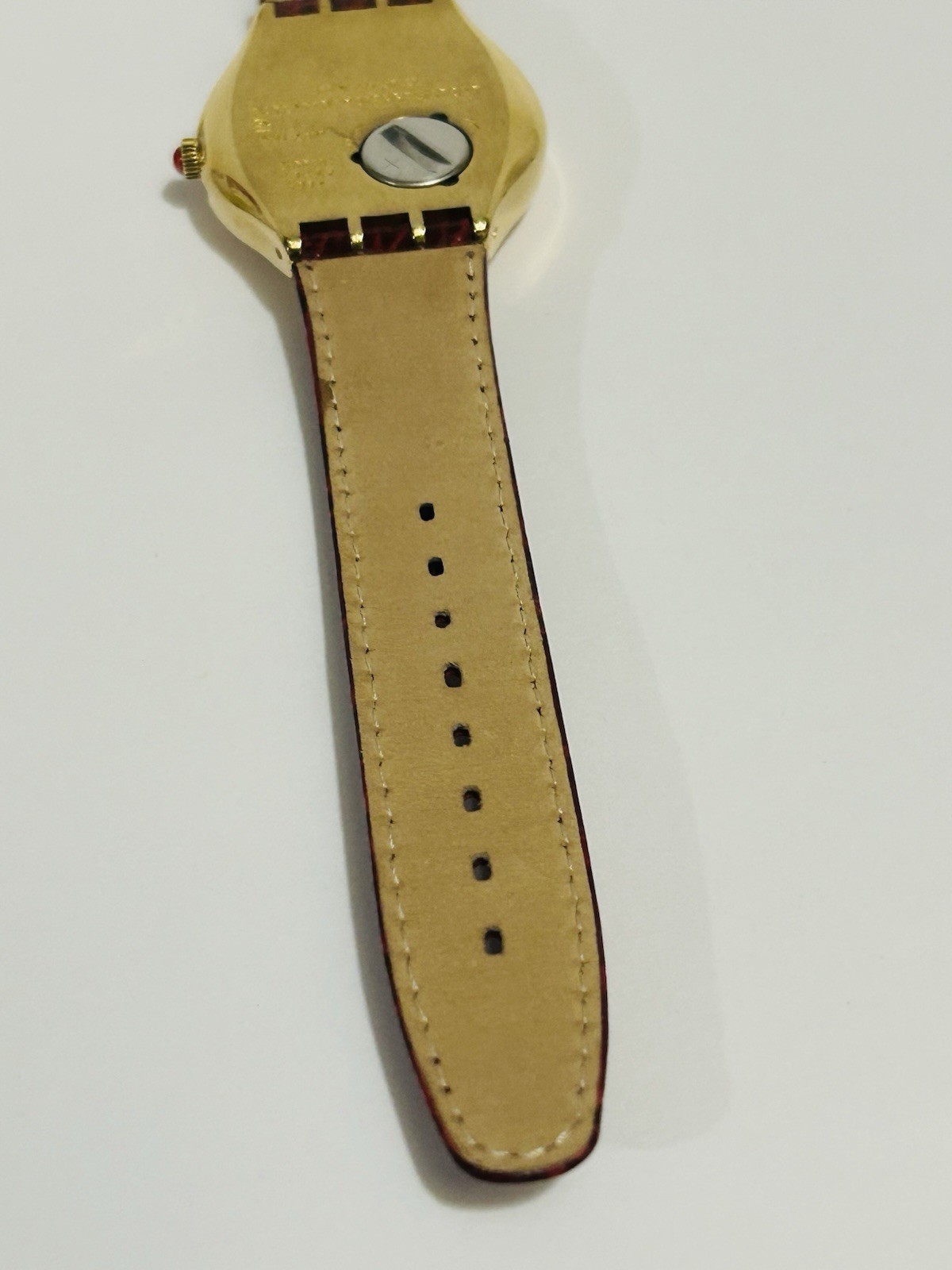 Swatch Swiss Lot of 2 Quartz Gold Tone Roman Dial Leather Strap Watches