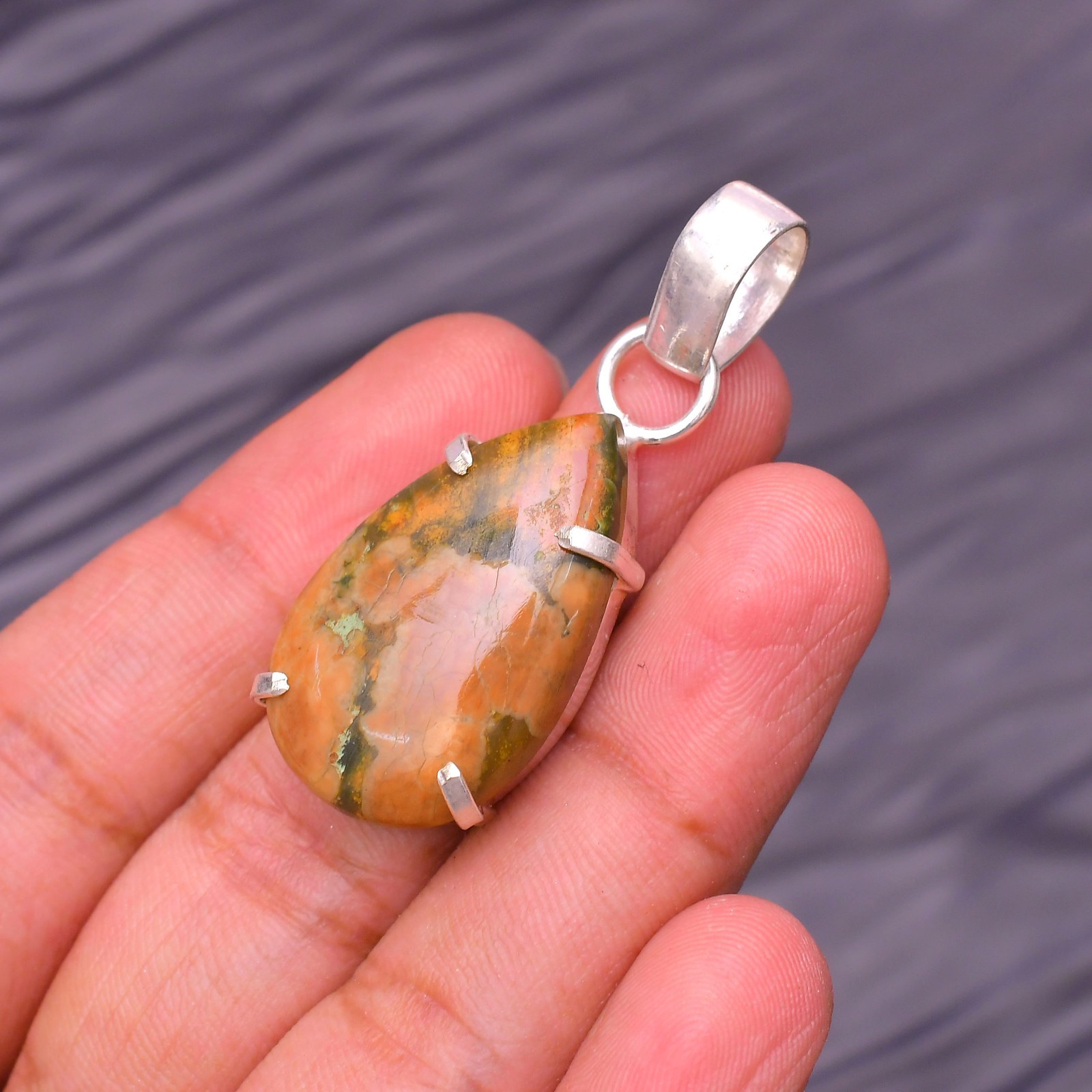 Rainforest Jasper Gemstone 925 Sterling Silver Jewelry Pendant 1.77″