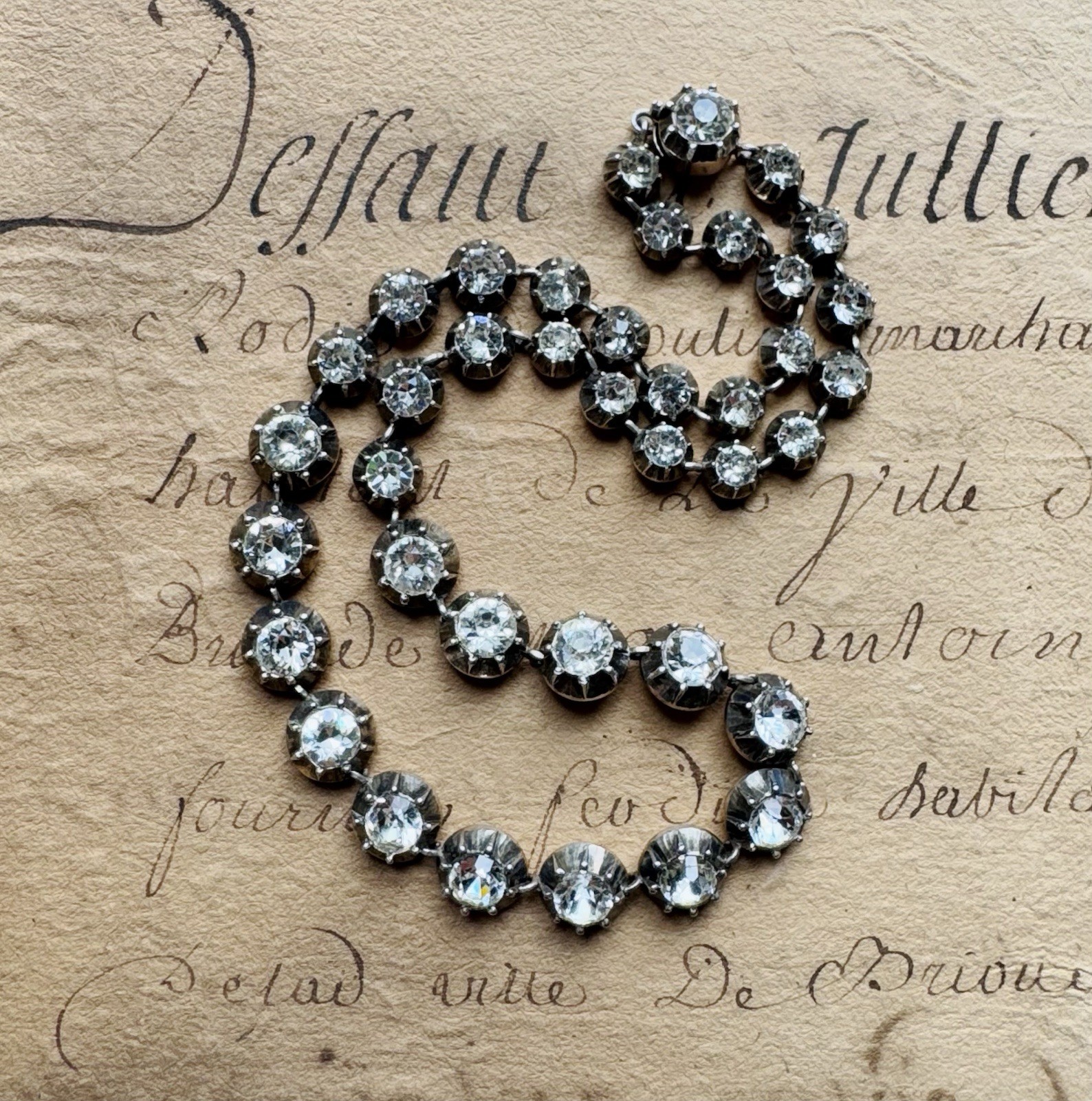 Antique Georgian Silver Paste Rivière Collar Necklace 15” Estate Rare Pre 1837