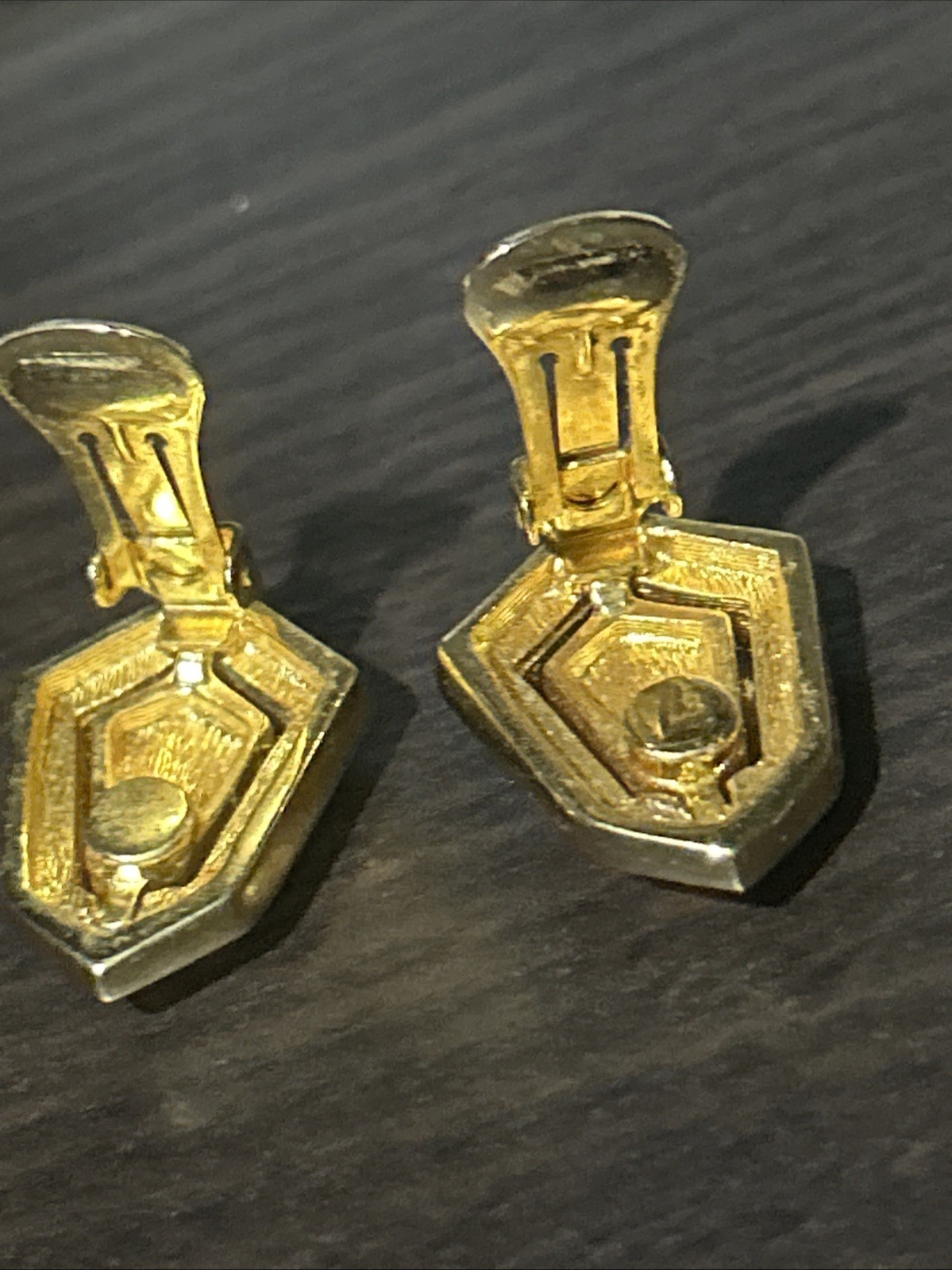 Vintage Signed Christian Dior Black Cream Enamel Open Work Clip Earrings Patent